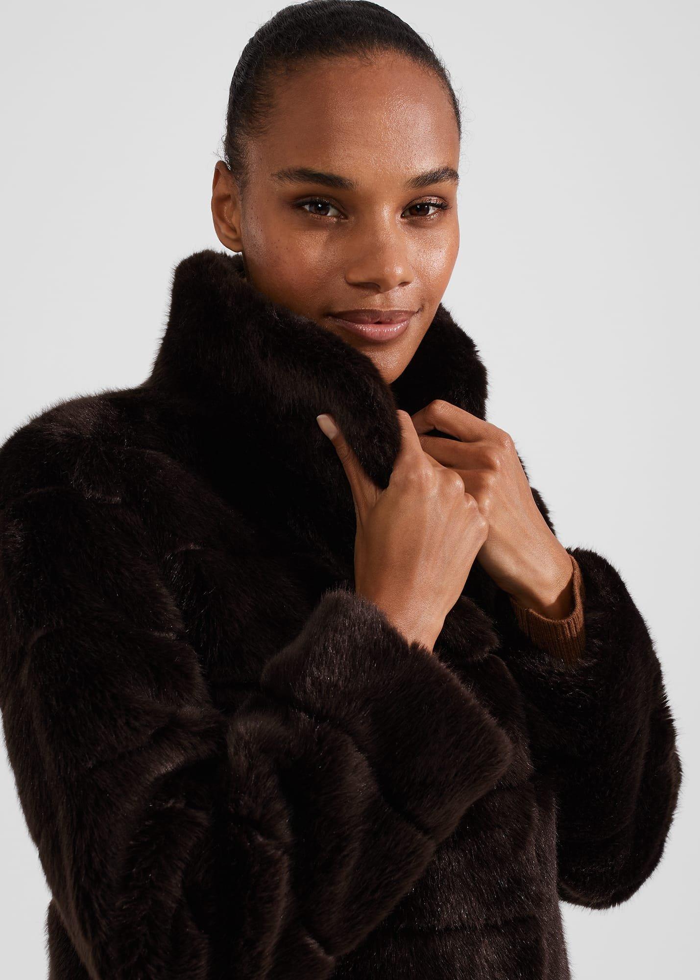 Petite Ros Faux Fur Coat, Chocolate, hi-res