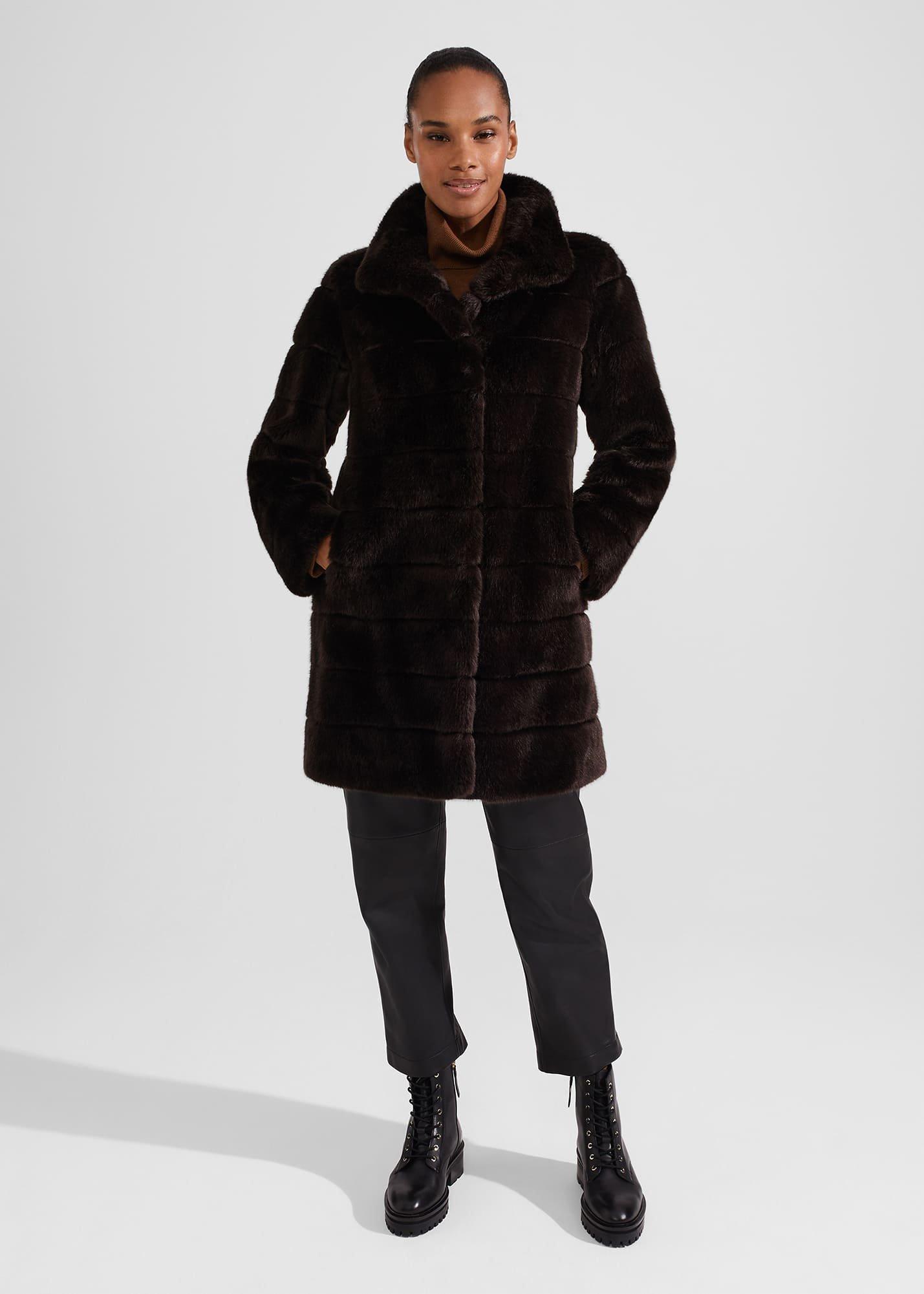 Petite Ros Faux Fur Coat, Chocolate, hi-res