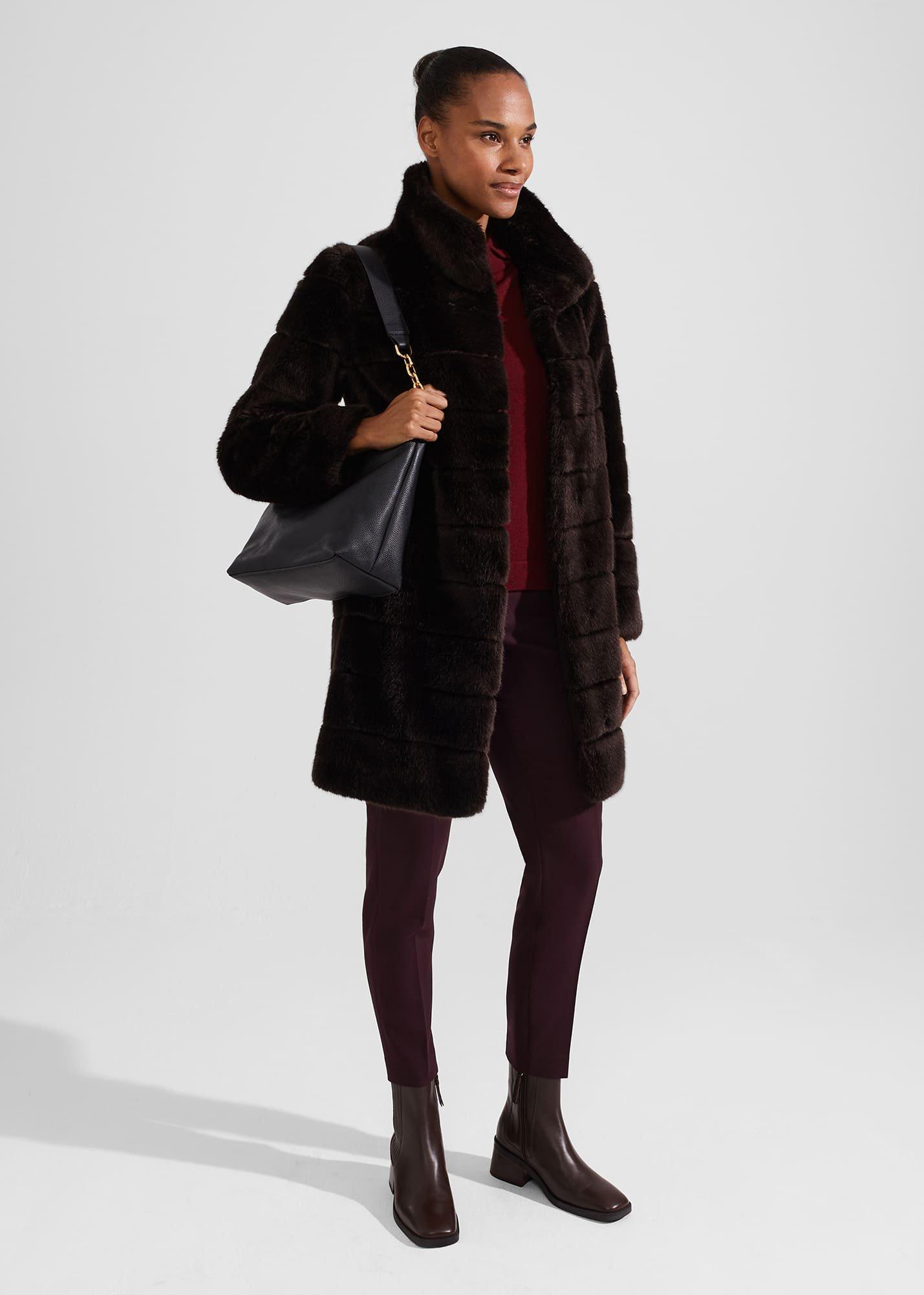 Petite Ros Faux Fur Coat, Chocolate, hi-res
