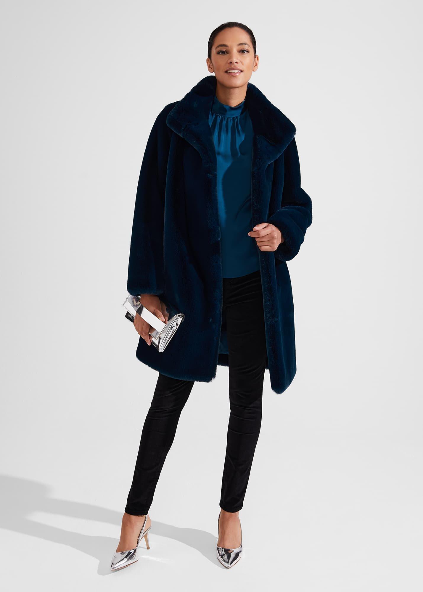 Maddox Faux Fur Coat, Steel Blue, hi-res