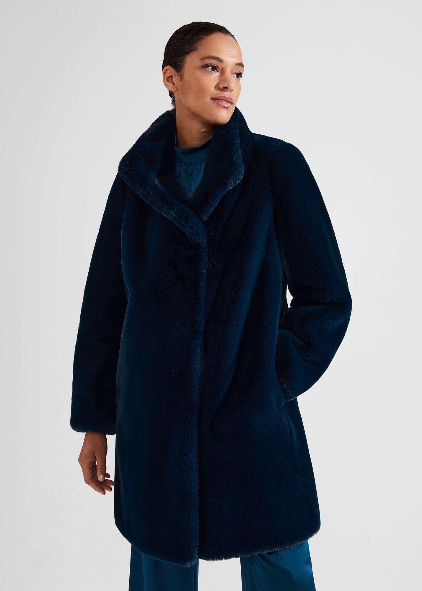 Petite Maddox Faux Fur Coat, Steel Blue, hi-res