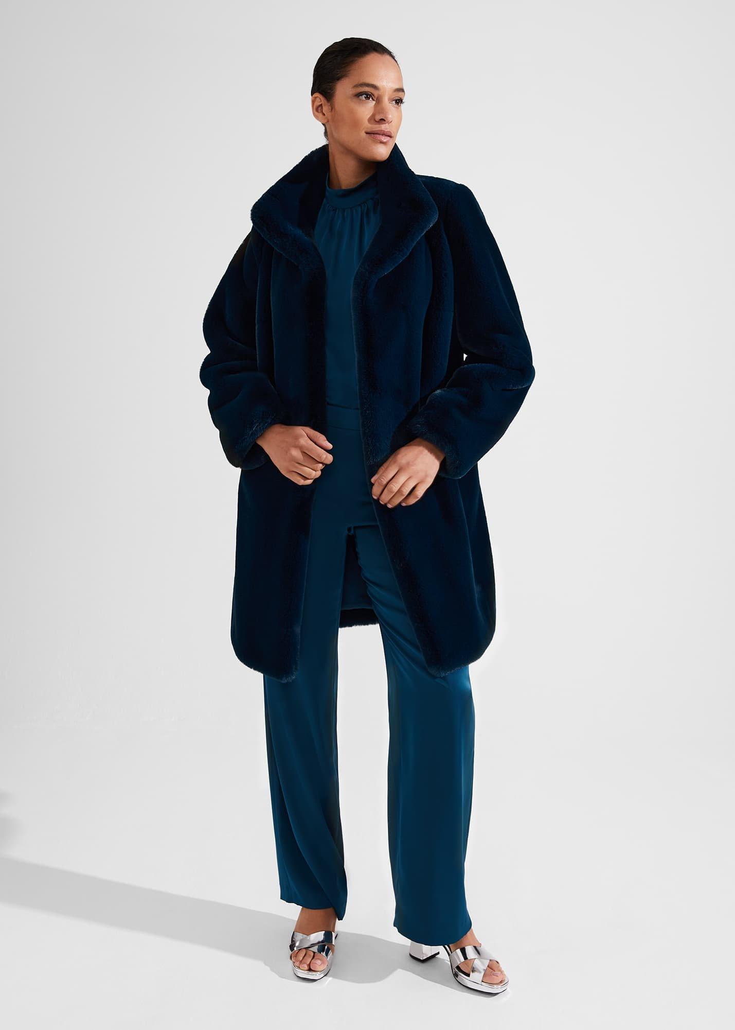 Petite Maddox Faux Fur Coat, Steel Blue, hi-res