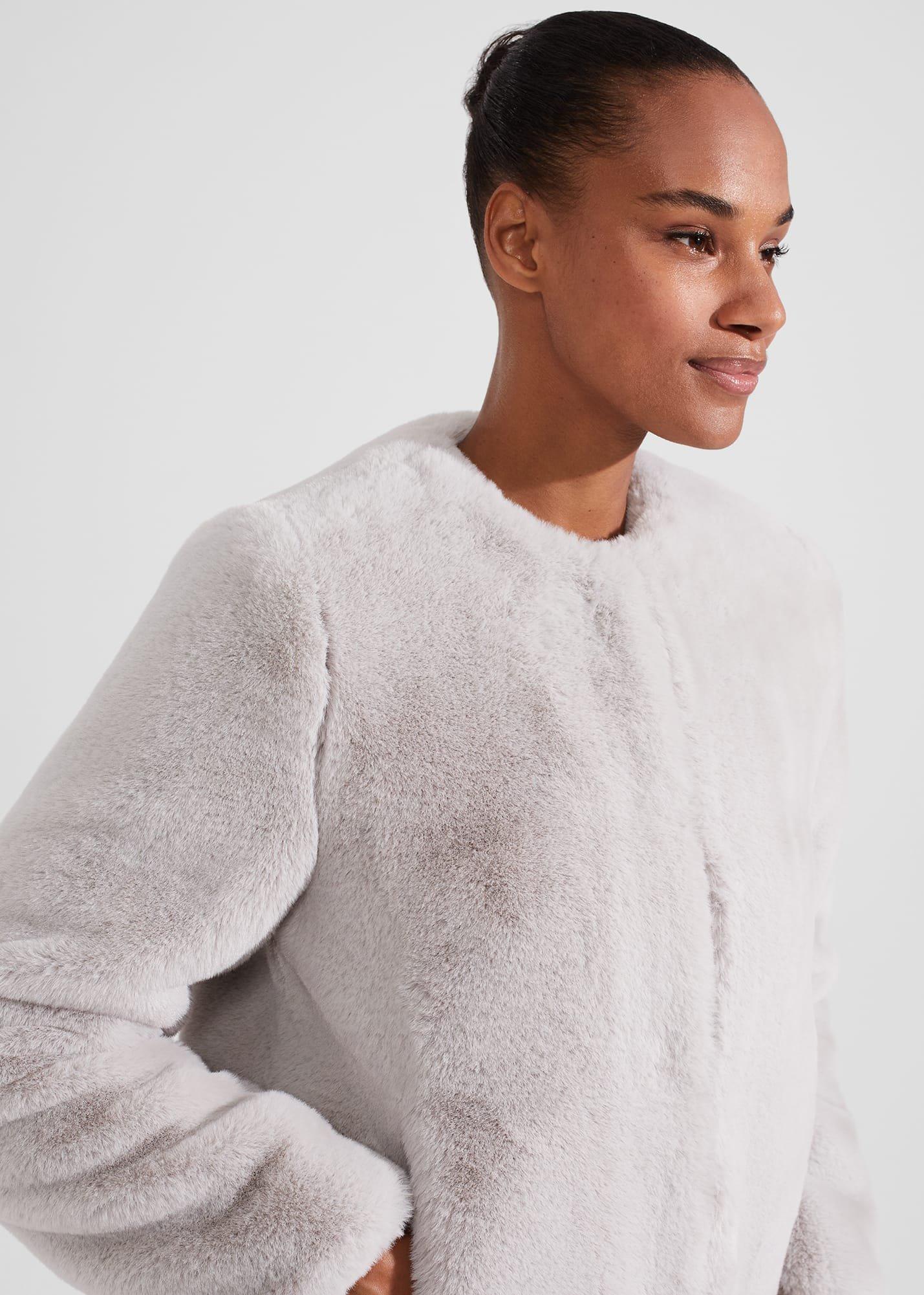 Florence Faux Fur Coat, Silver, hi-res