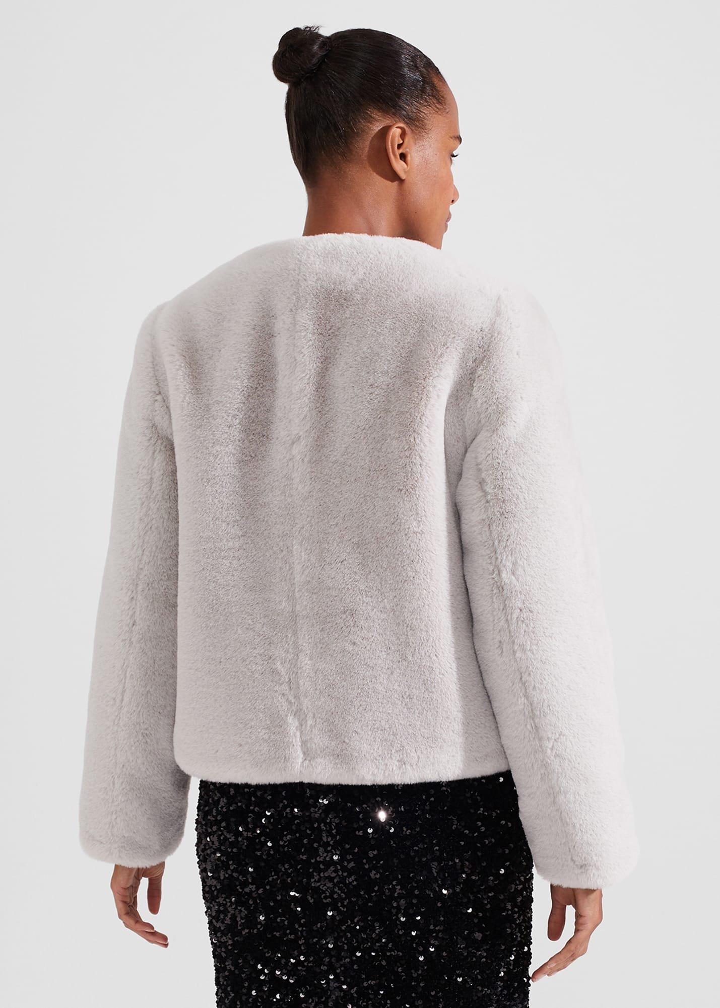 Florence Faux Fur Coat, Silver, hi-res