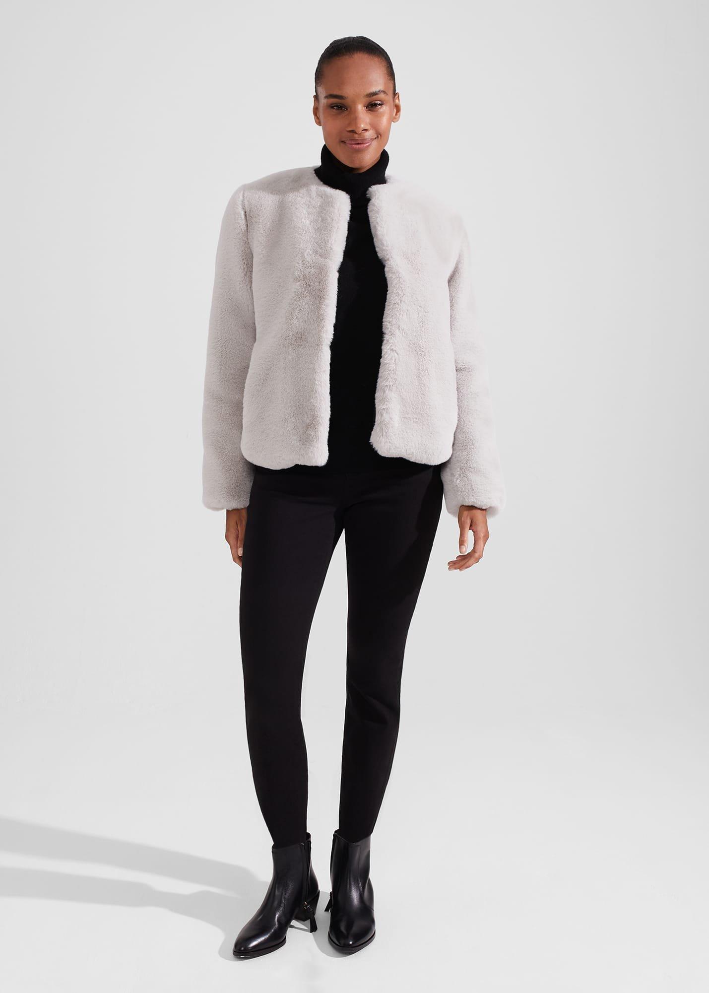 Florence Faux Fur Coat, Silver, hi-res