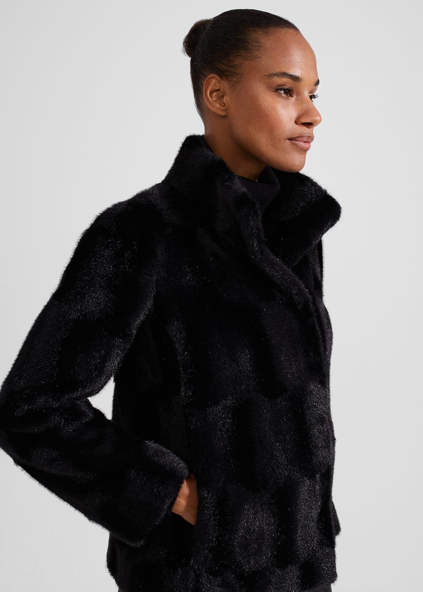 Andrea Faux Fur Coat, Black, hi-res