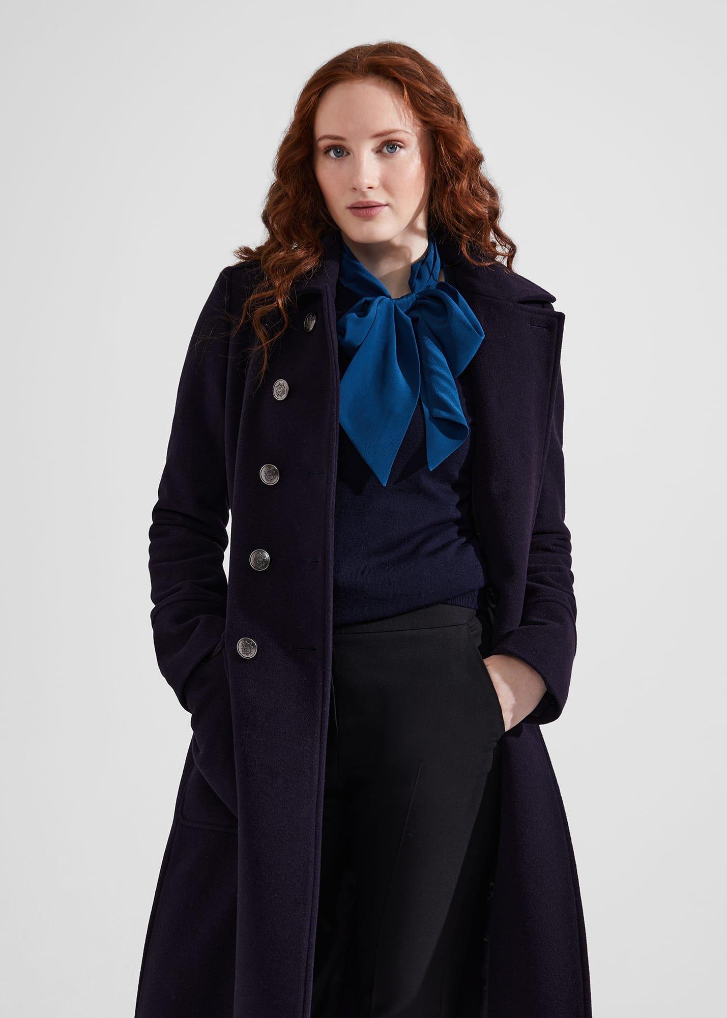Iris Italian Wool Maxi Coat, Navy, hi-res