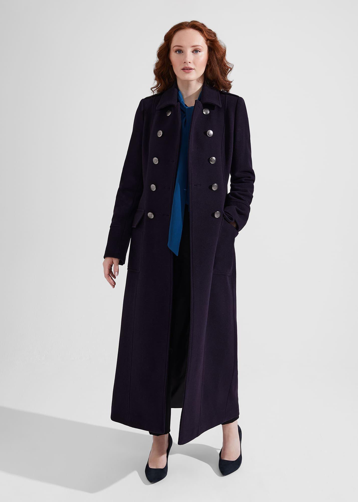 Petite Iris Italian Wool Maxi Coat, Navy, hi-res