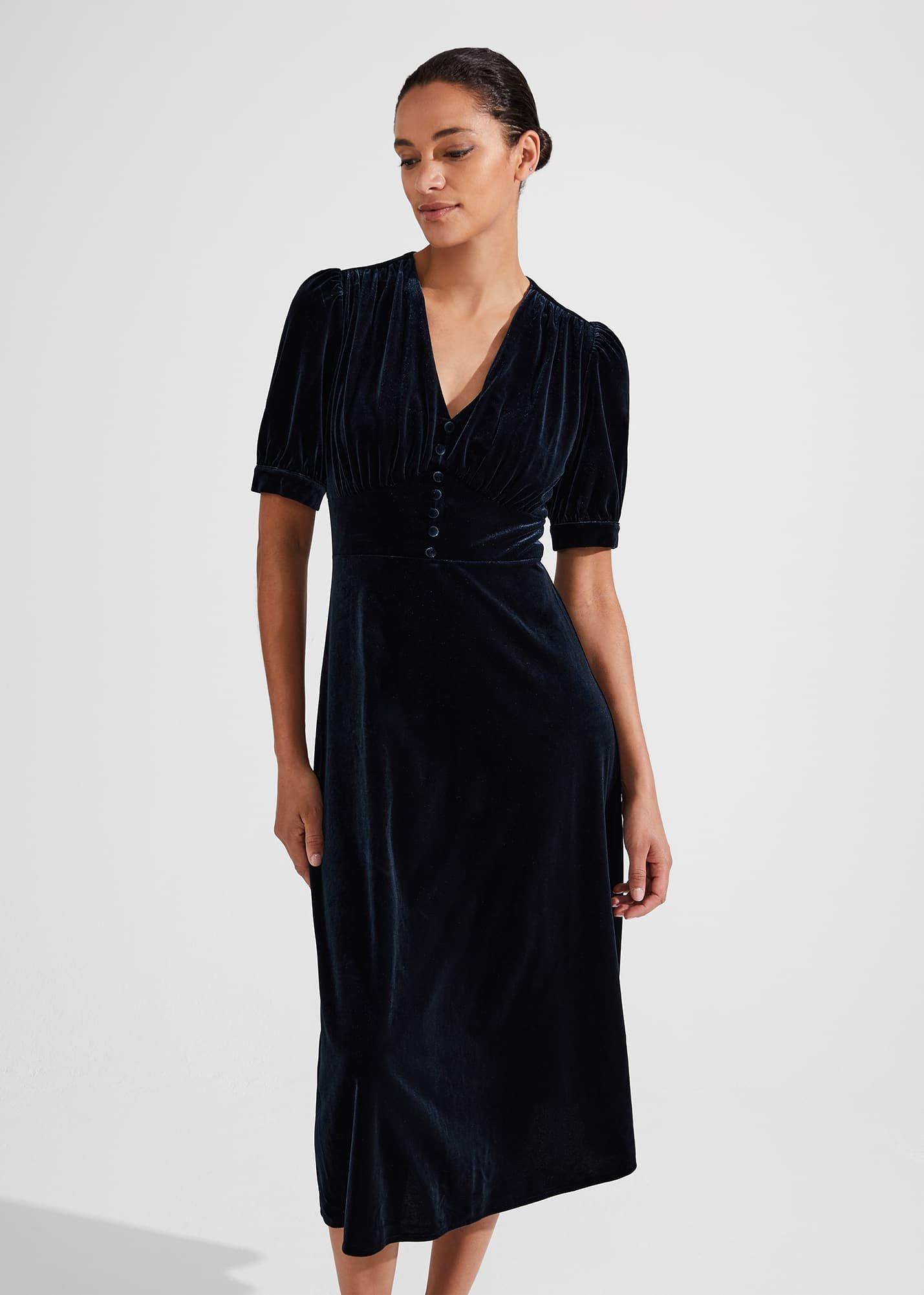 Alessia Velvet Jersey Dress, Hobbs Navy, hi-res