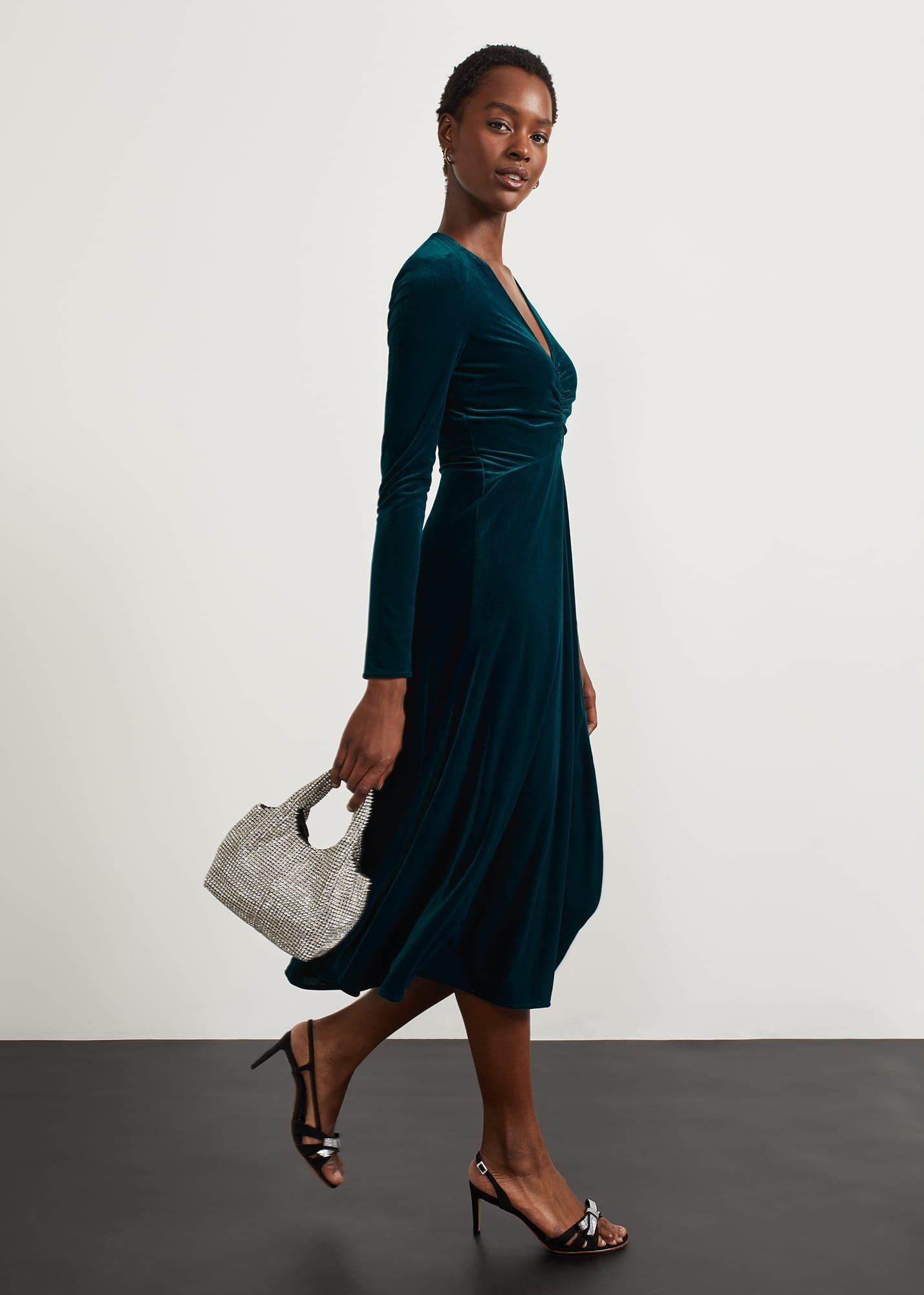 Clifton Velvet Dress, Deep Turquoise, hi-res