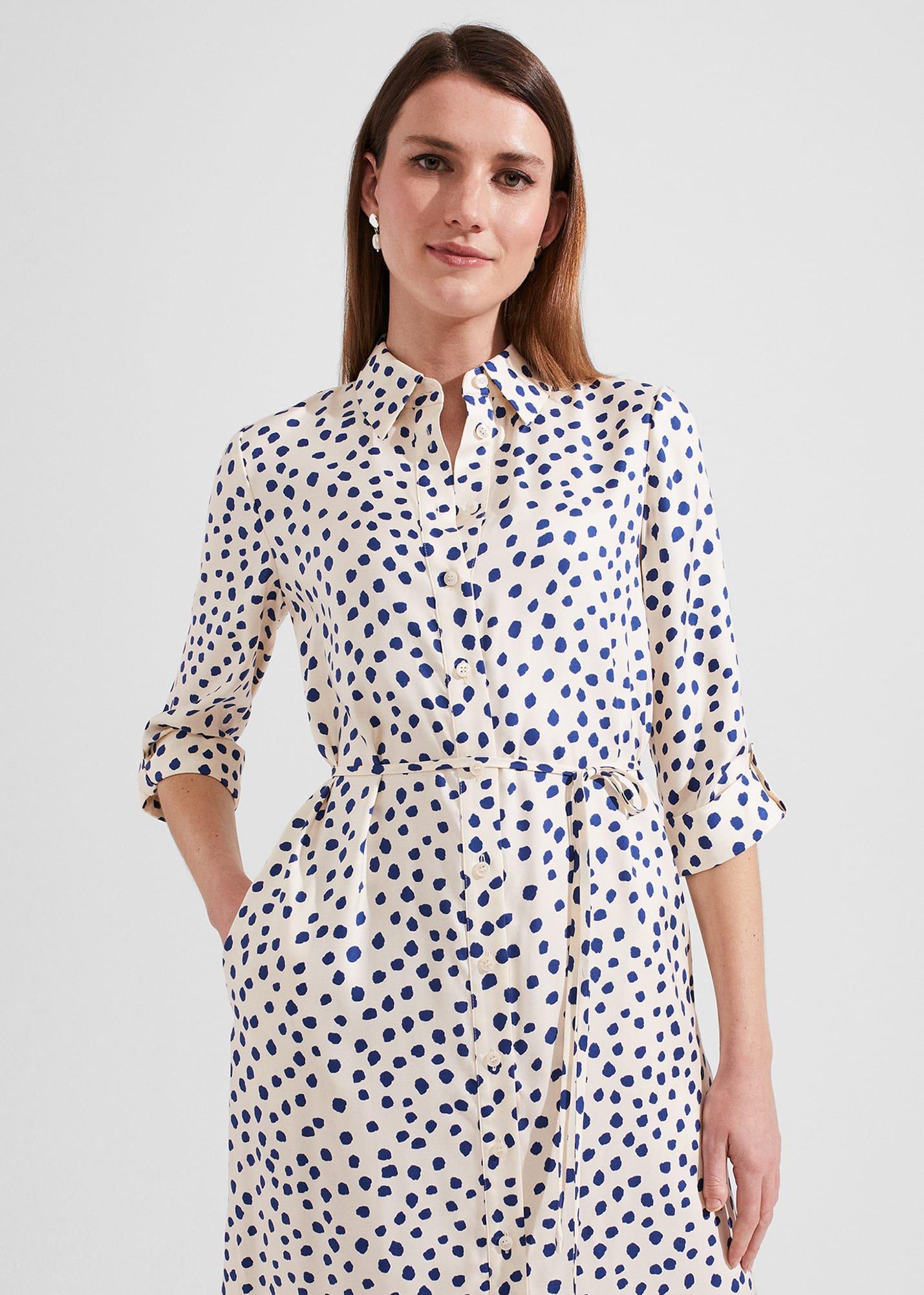 Cali Spot Shirt Dress, Ivory Deep Blue, hi-res