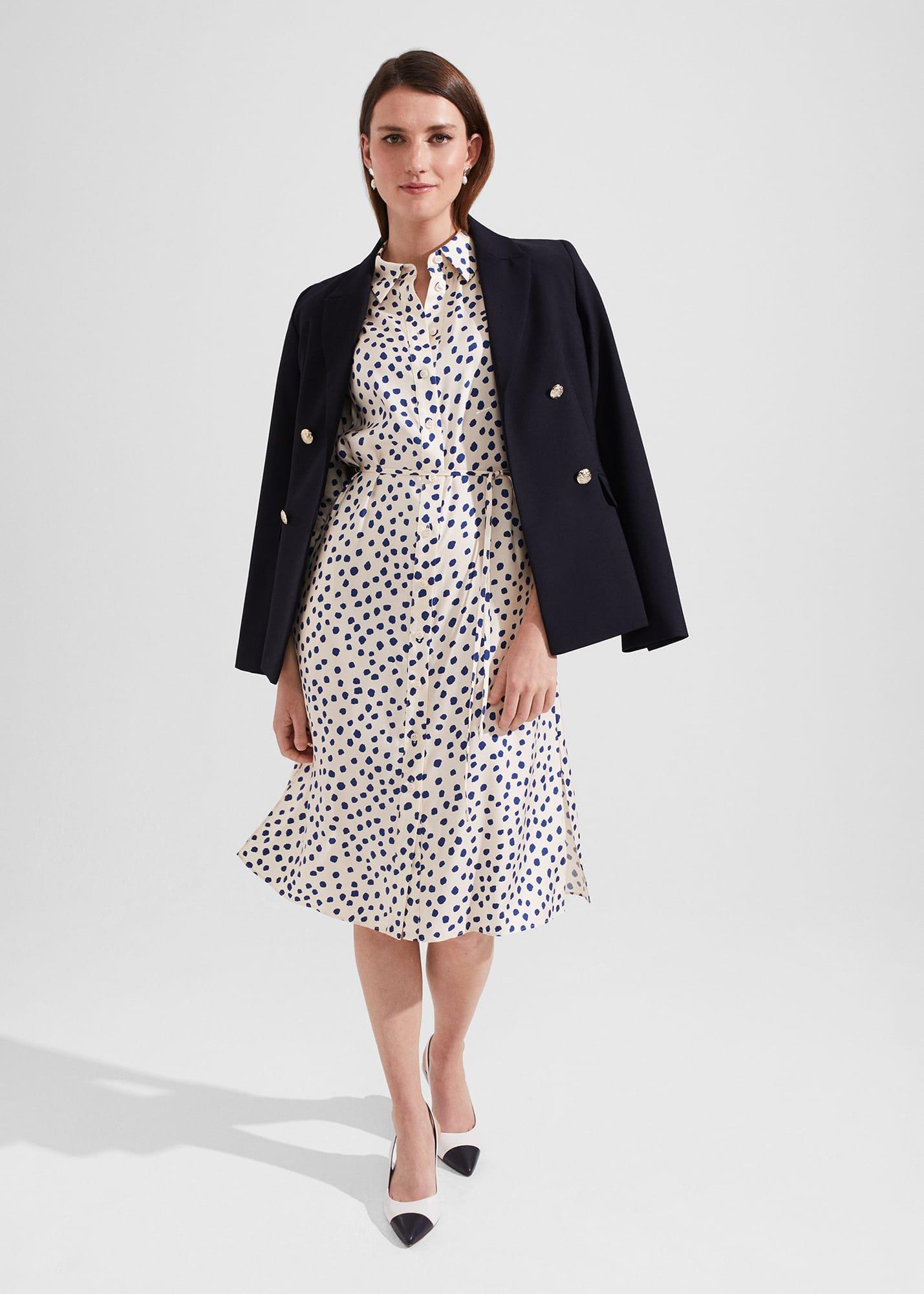 Cali Spot Shirt Dress, Ivory Deep Blue, hi-res