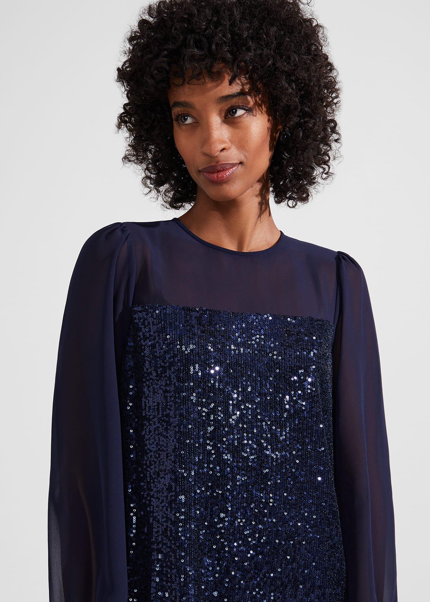 Zariah Sequin A Line Dress, Midnight Navy, hi-res