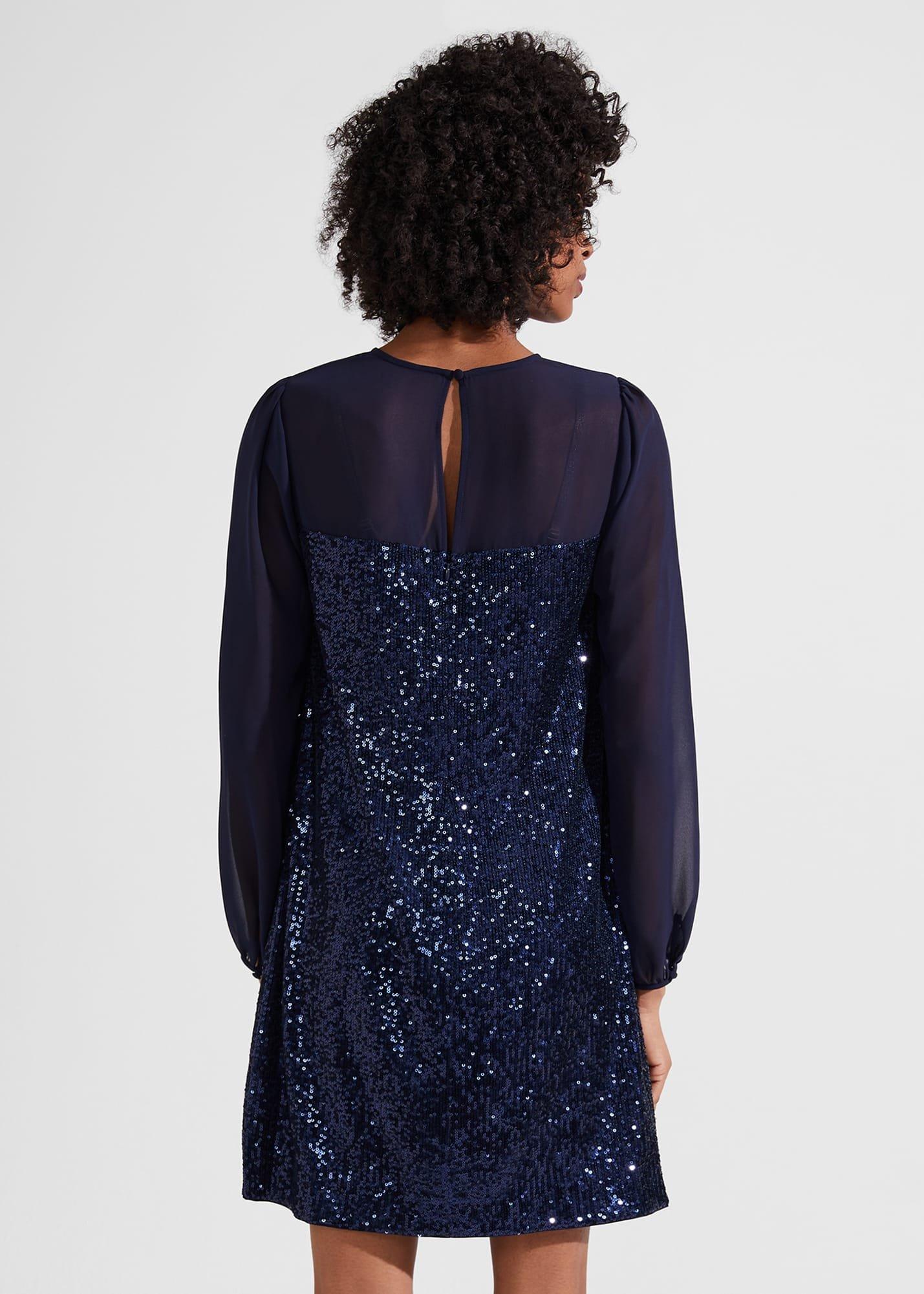 Zariah Sequin A Line Dress, Midnight Navy, hi-res