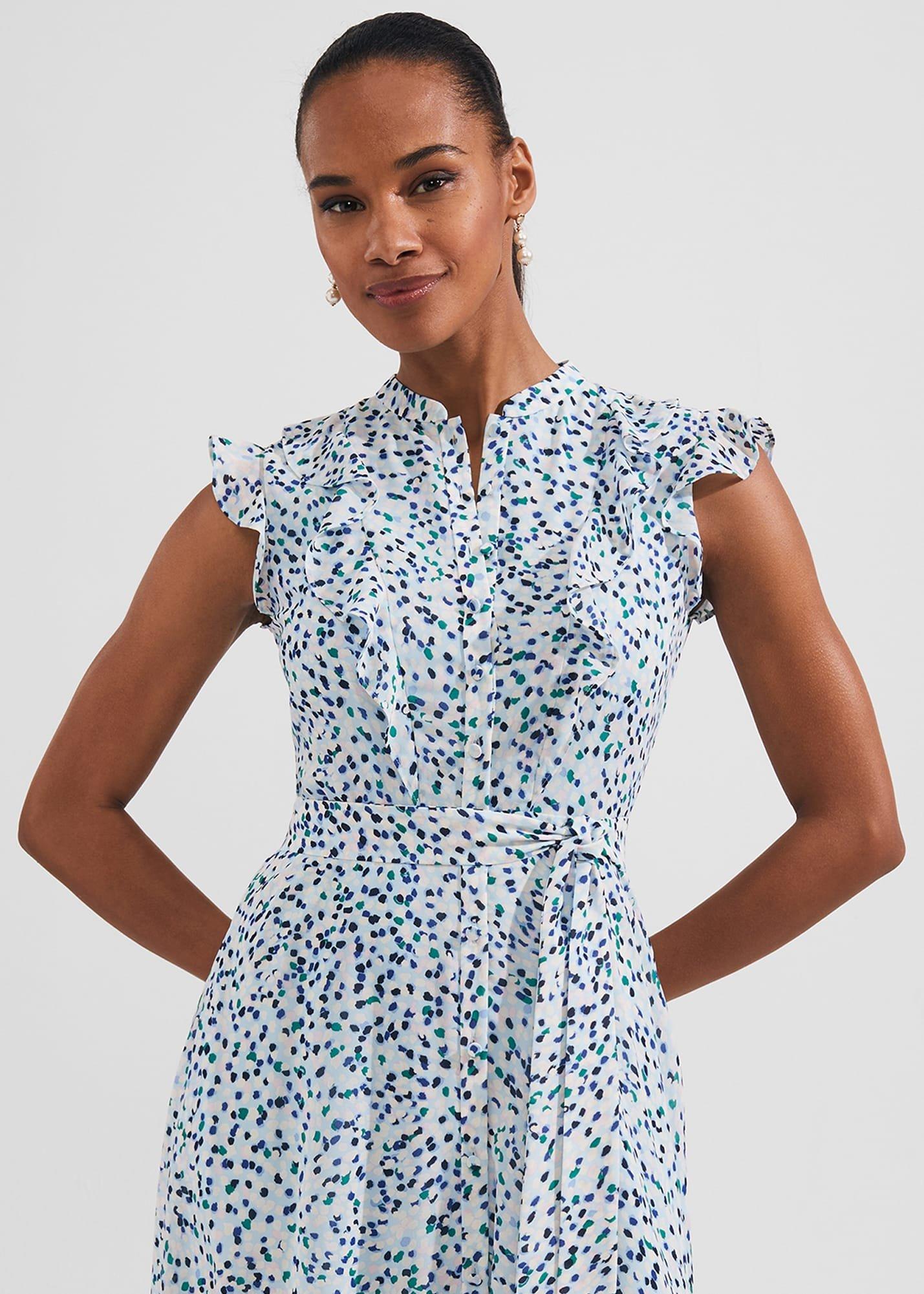 Georgiana Printed Fit And Flare Dress, Blue Multi, hi-res