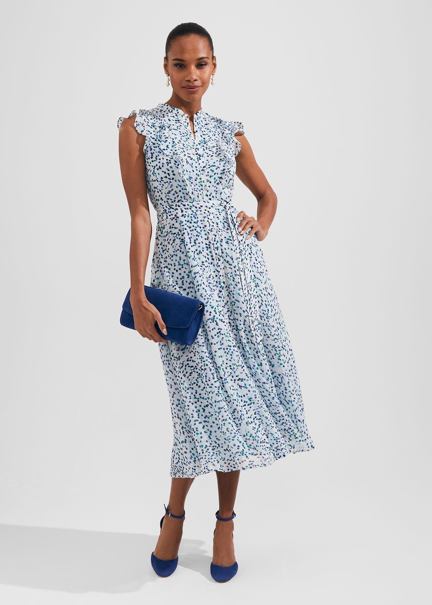 Georgiana Printed Fit And Flare Dress, Blue Multi, hi-res