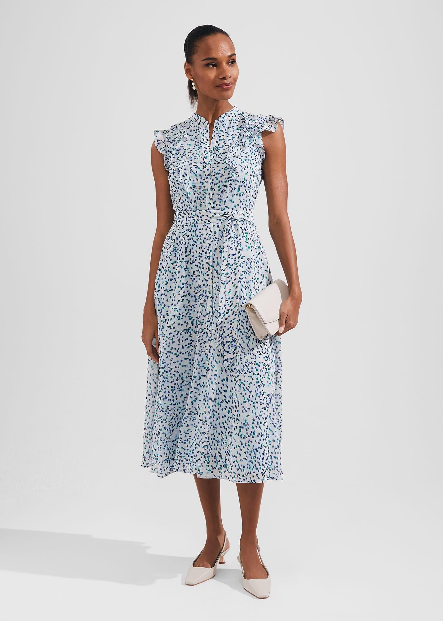 Georgiana Printed Fit And Flare Dress, Blue Multi, hi-res