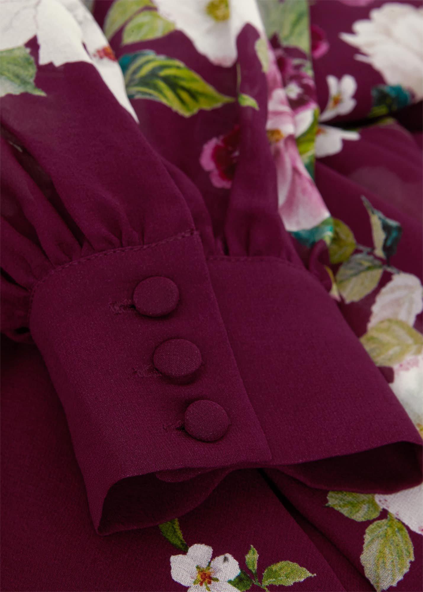 Maribella Silk Floral Dress, Burgundy Multi, hi-res