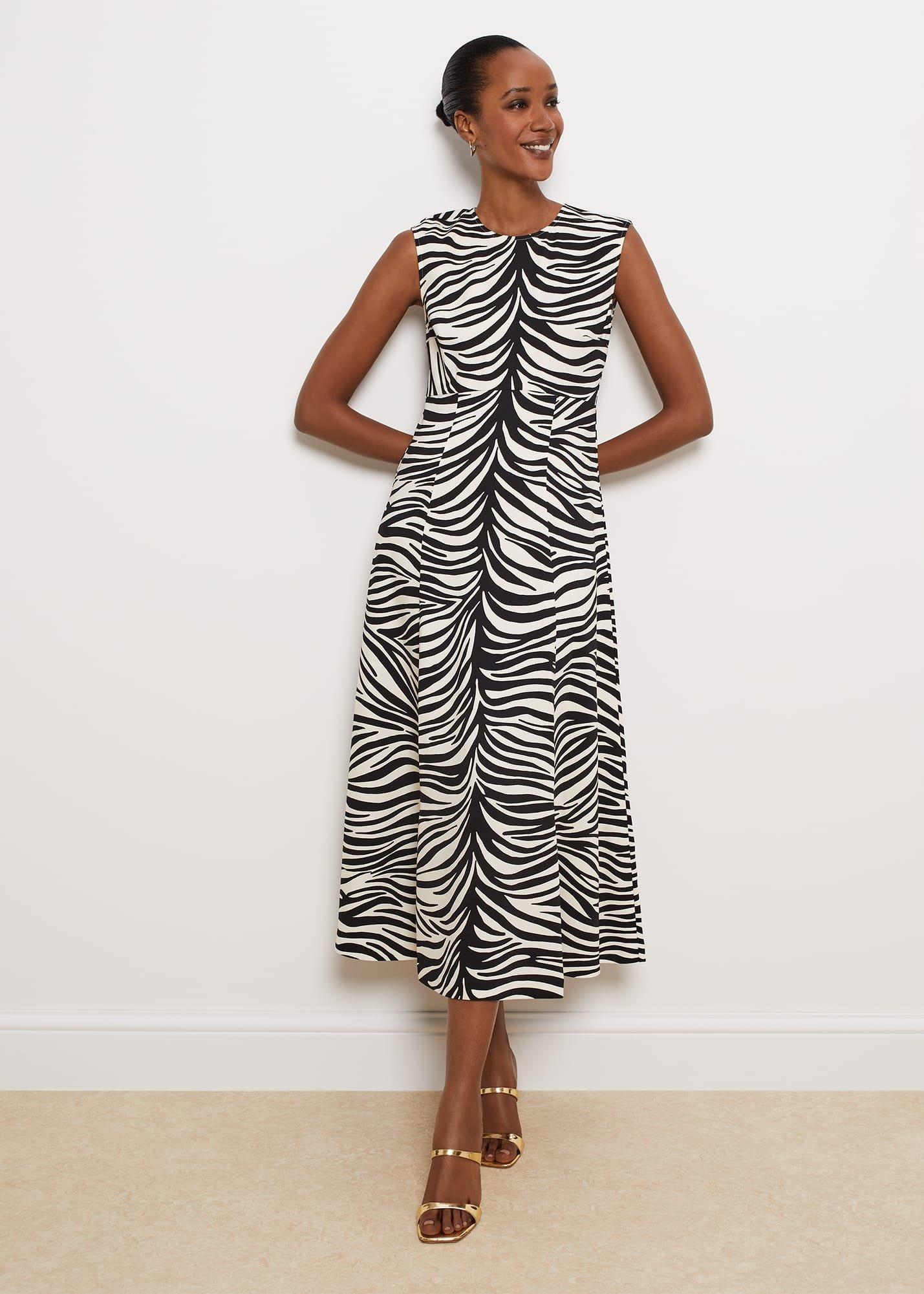 Gatcombe Fit And Flare Dress, Black Cream, hi-res