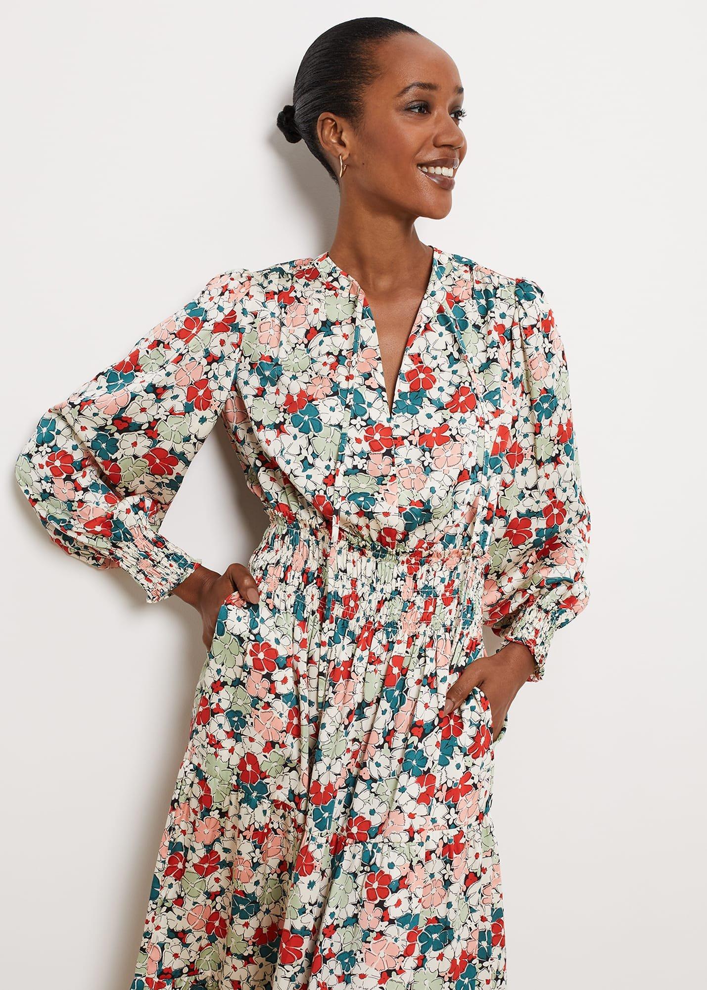 Fairfax Floral Fit And Flare Dress, Green Red Multi, hi-res