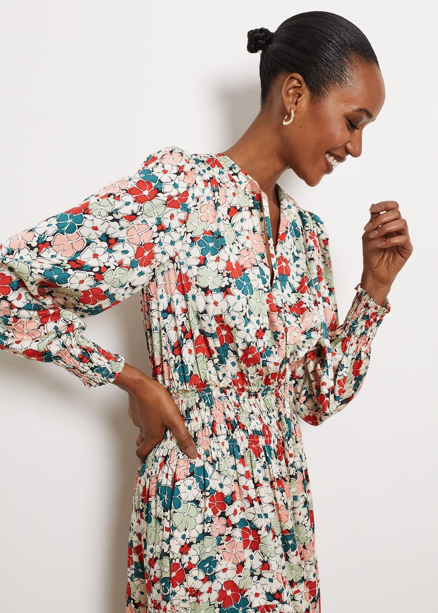 Fairfax Floral Fit And Flare Dress, Green Red Multi, hi-res