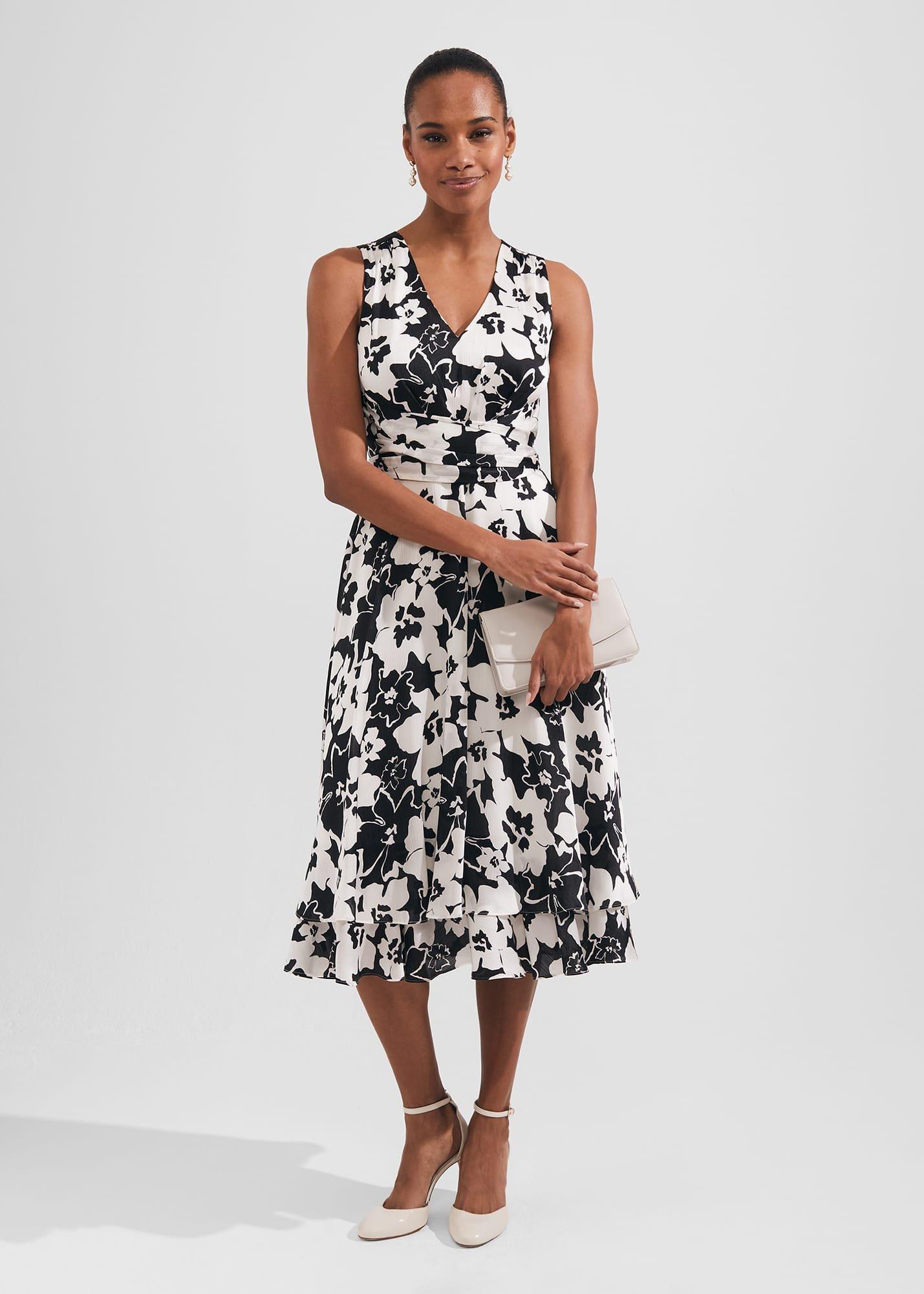 Viola Satin Fit And Flare Dress, Black Ivory, hi-res