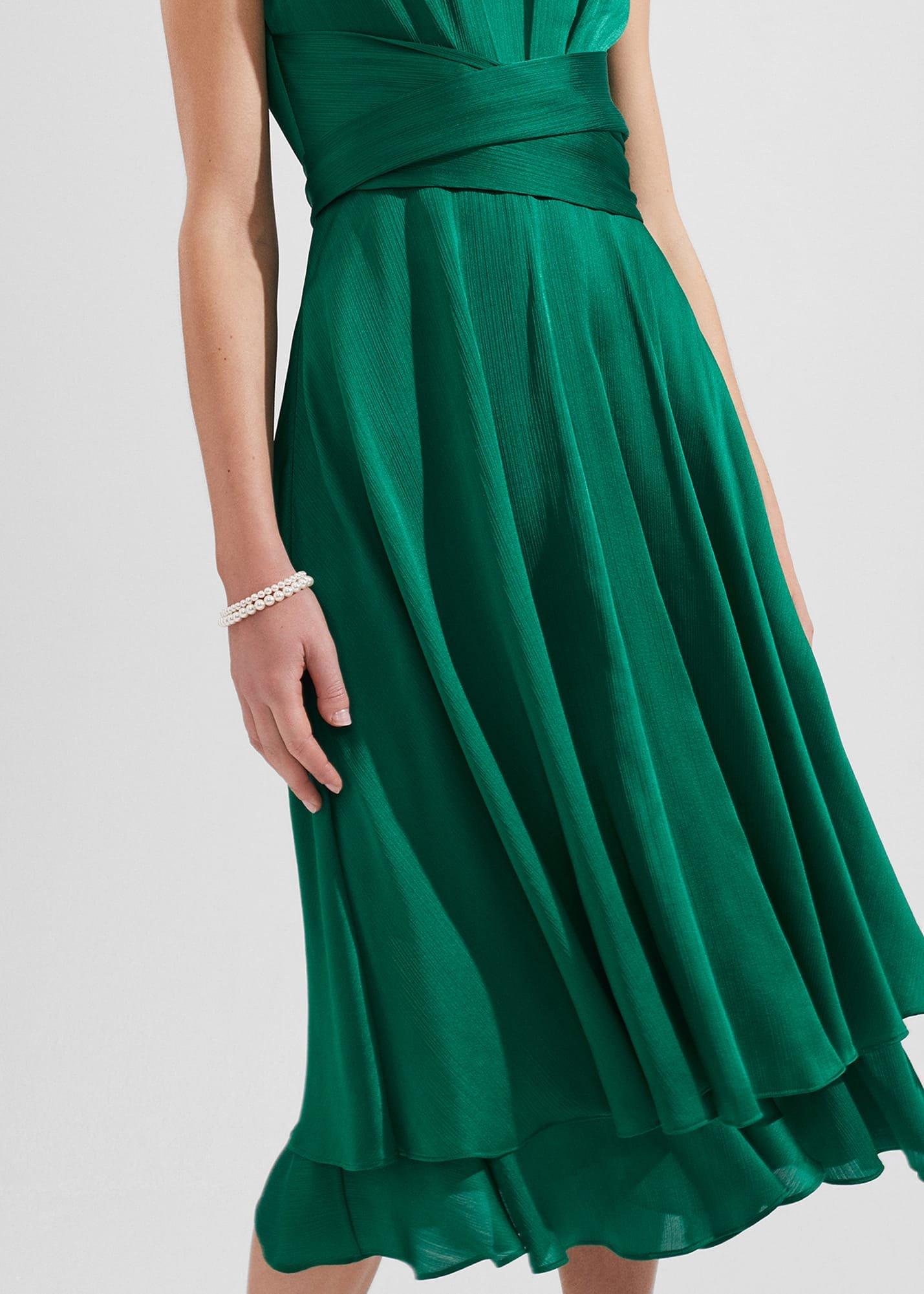Viola Satin Fit And Flare Dress, Meadow Green, hi-res