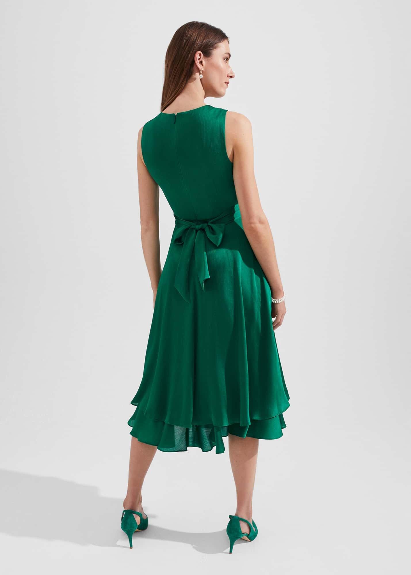 Viola Satin Fit And Flare Dress, Meadow Green, hi-res