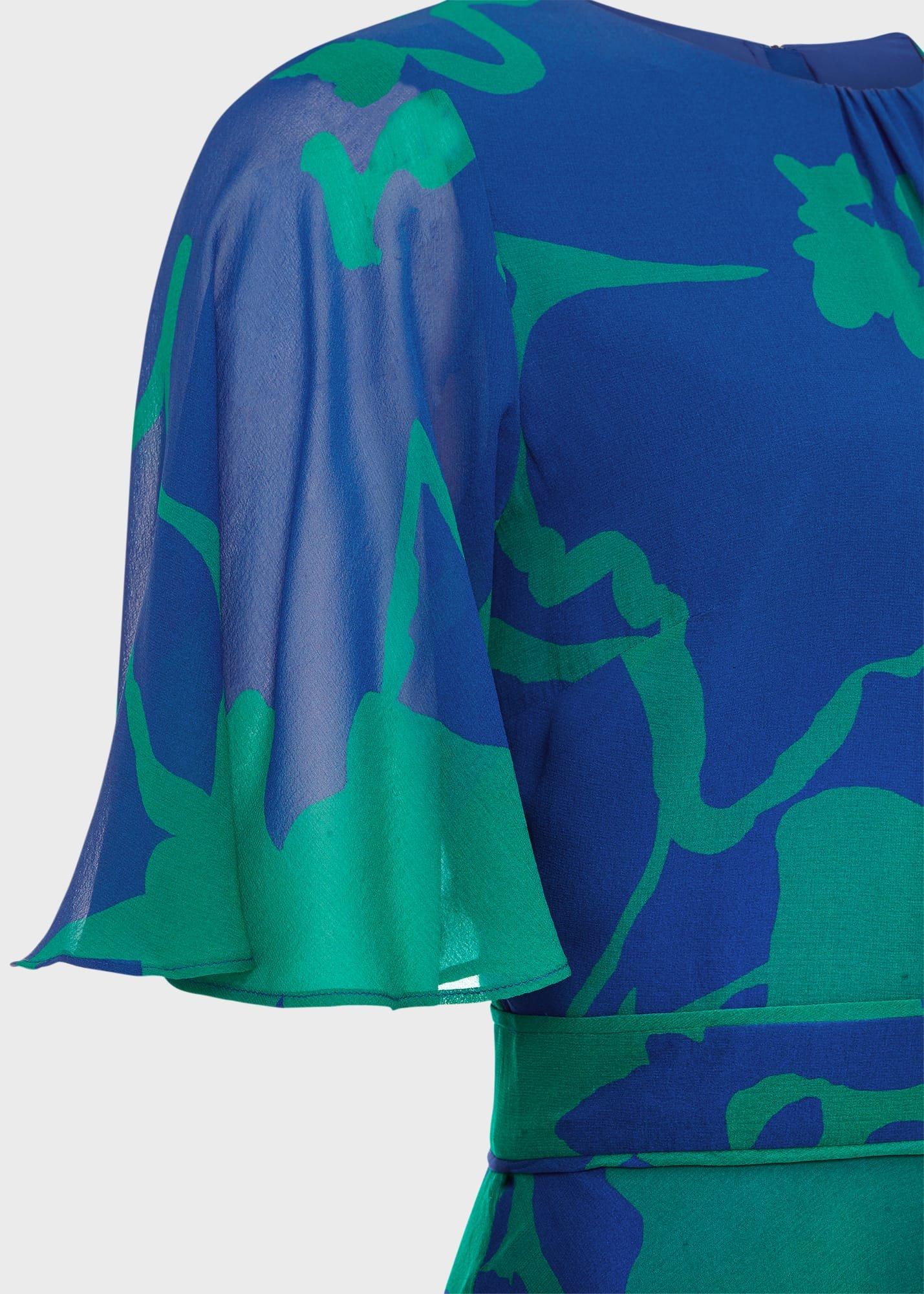 Freya Silk Fit And Flare Dress, Blue Green, hi-res