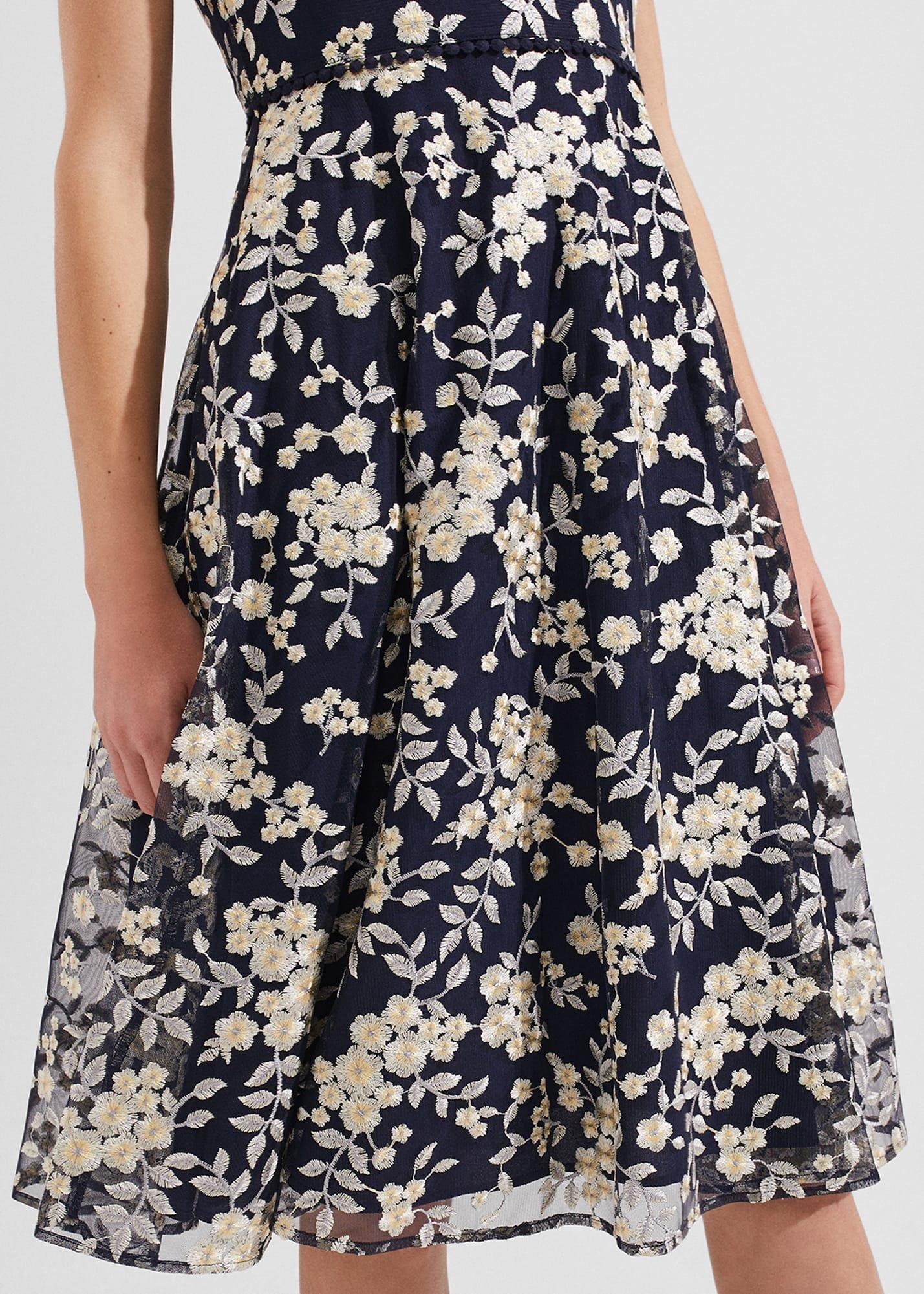 Scarlett Embroidered Dress, Navy Yellow, hi-res