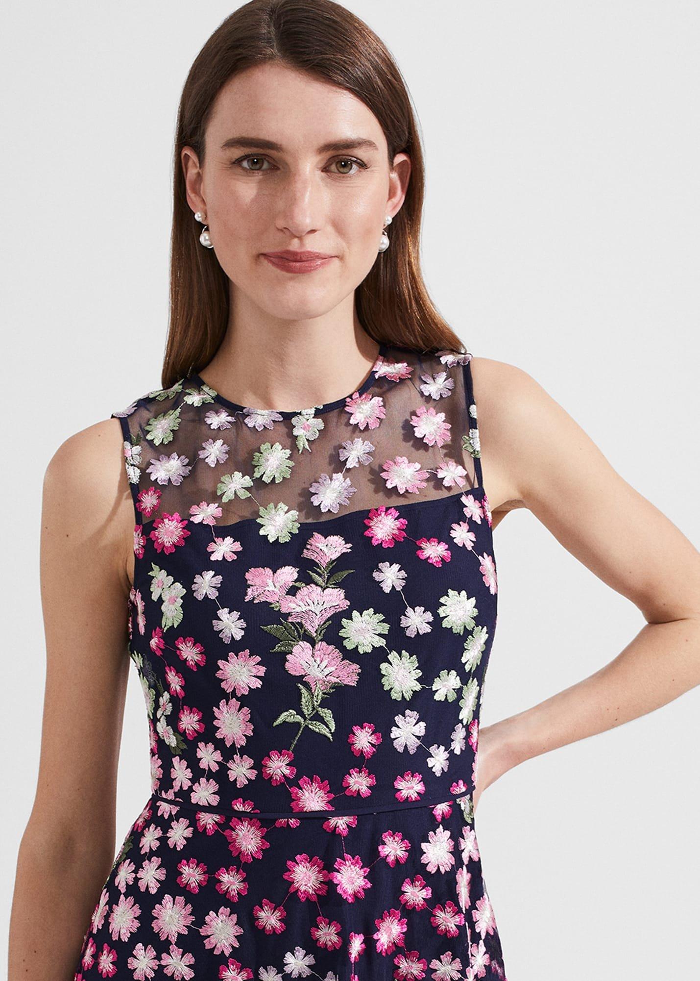 Petite Ira Embroidered Dress, Navy Multi, hi-res