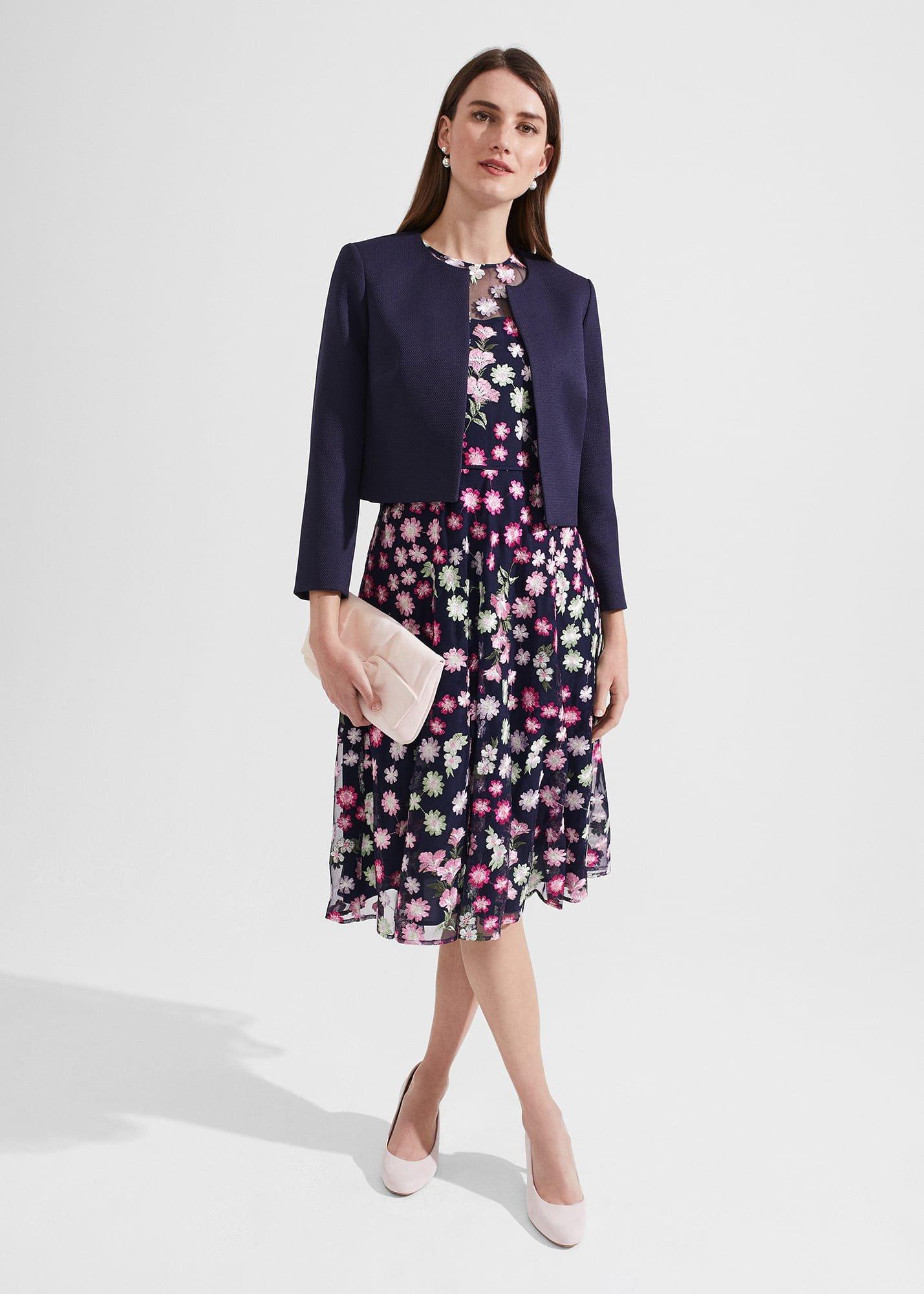 Petite Ira Embroidered Dress, Navy Multi, hi-res