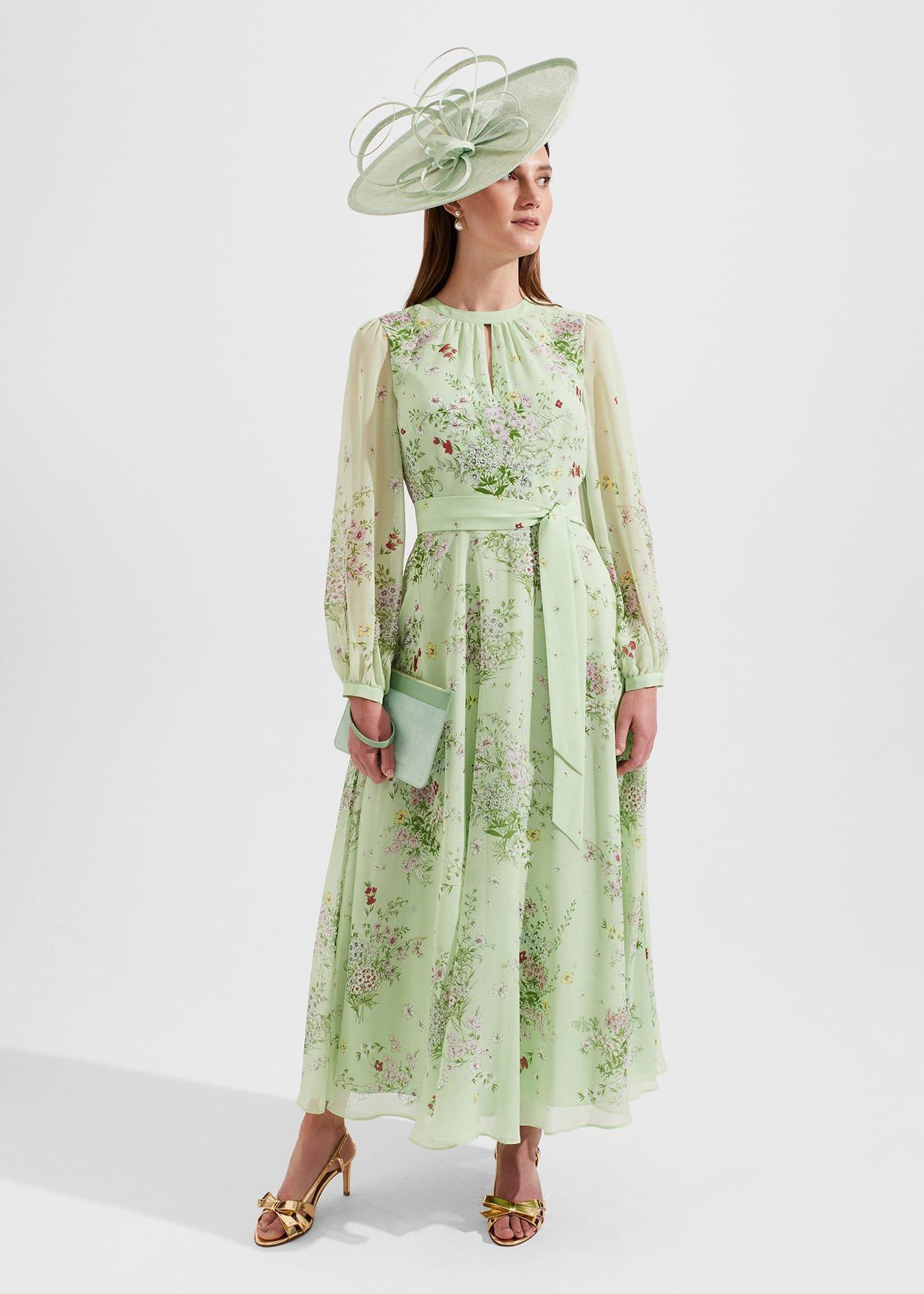 Leia Silk Fit And Flare Dress, Green Multi, hi-res