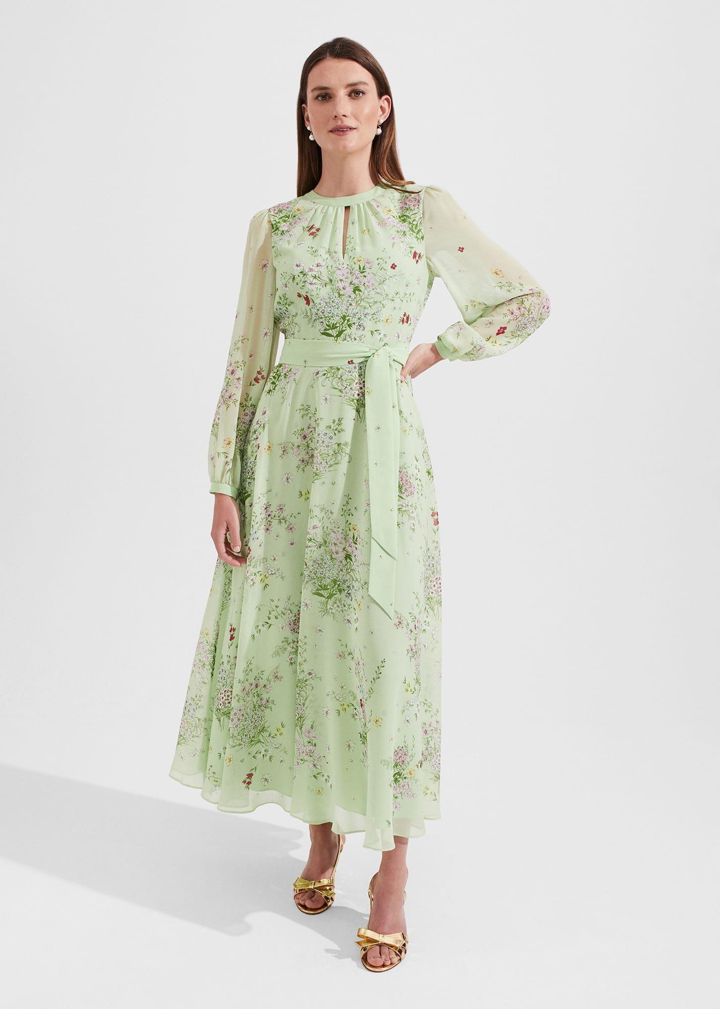 Leia Silk Fit And Flare Dress, Green Multi, hi-res