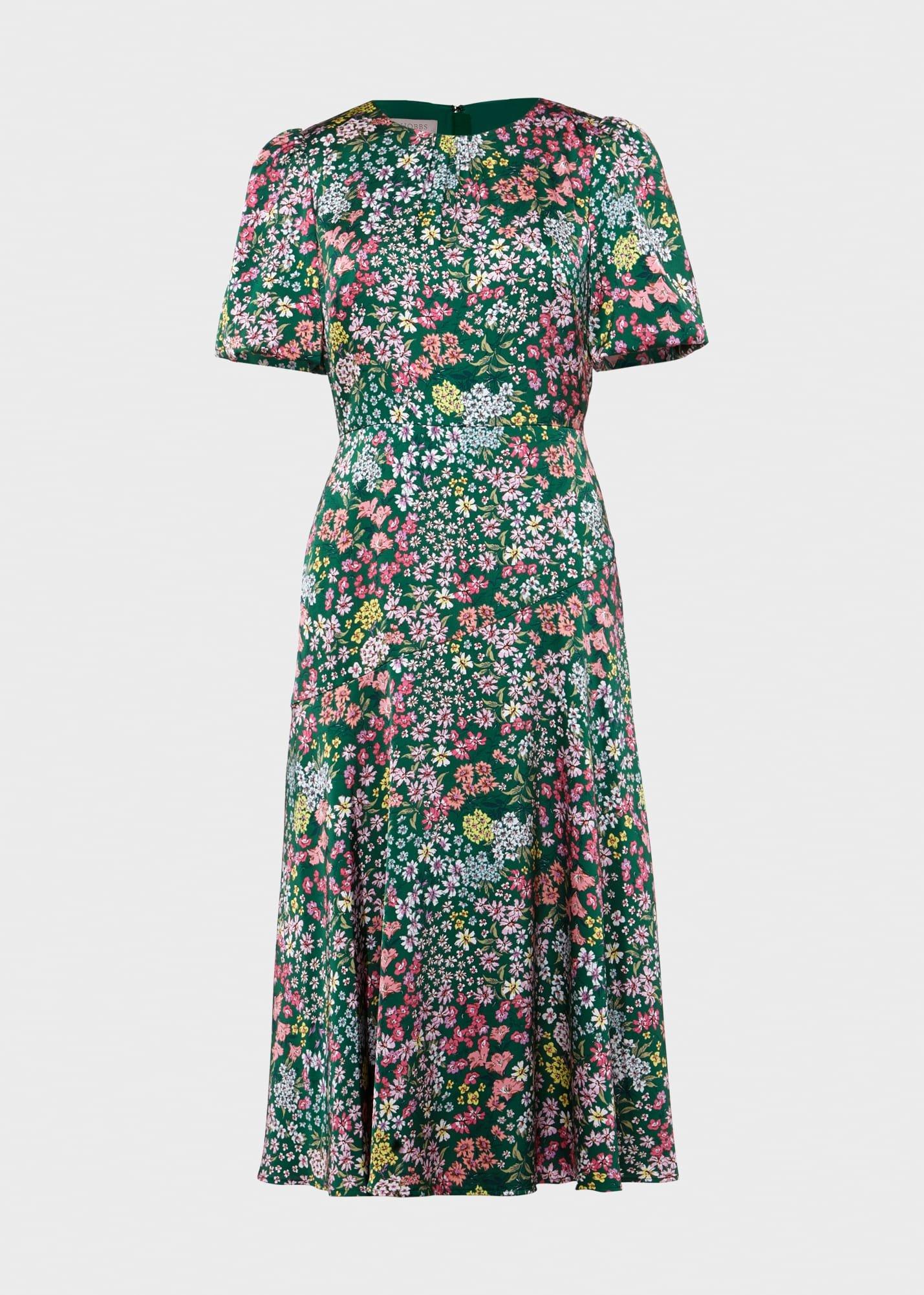 Christina Floral Fit And Flare Dress, Green Multi, hi-res