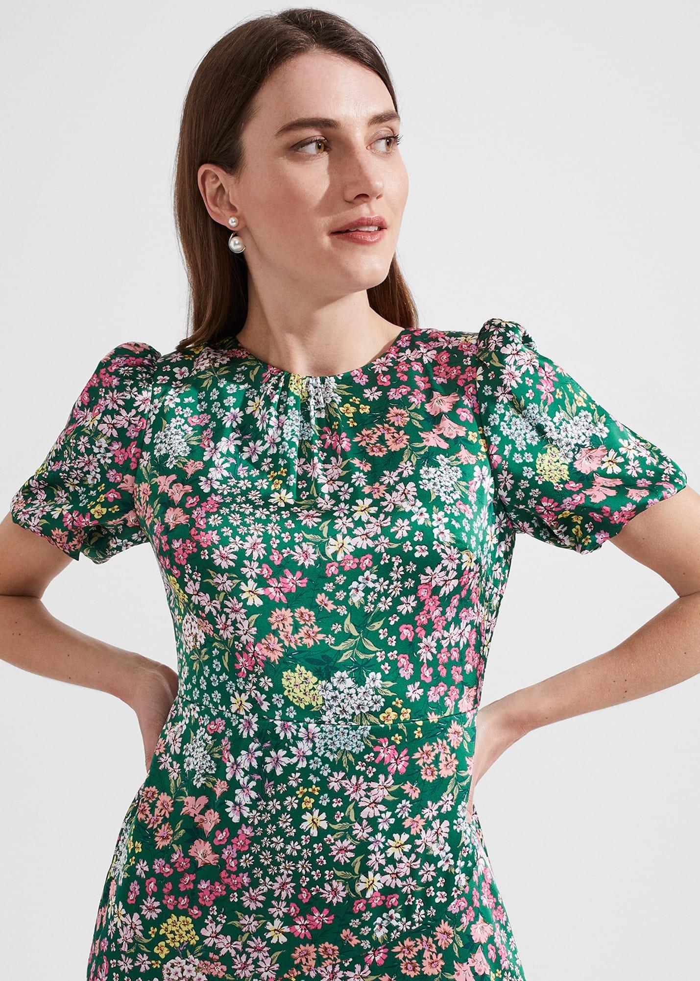Christina Floral Fit And Flare Dress, Green Multi, hi-res
