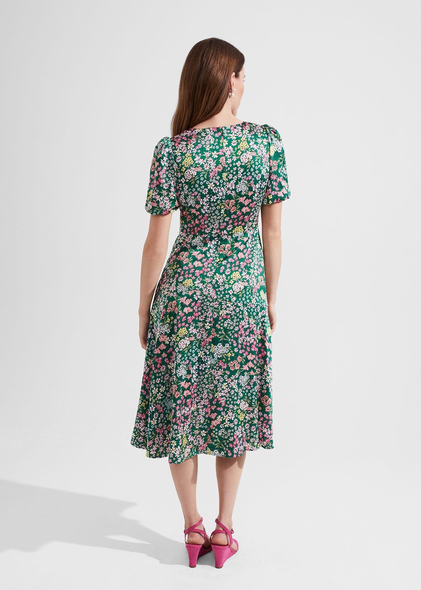 Christina Floral Fit And Flare Dress, Green Multi, hi-res