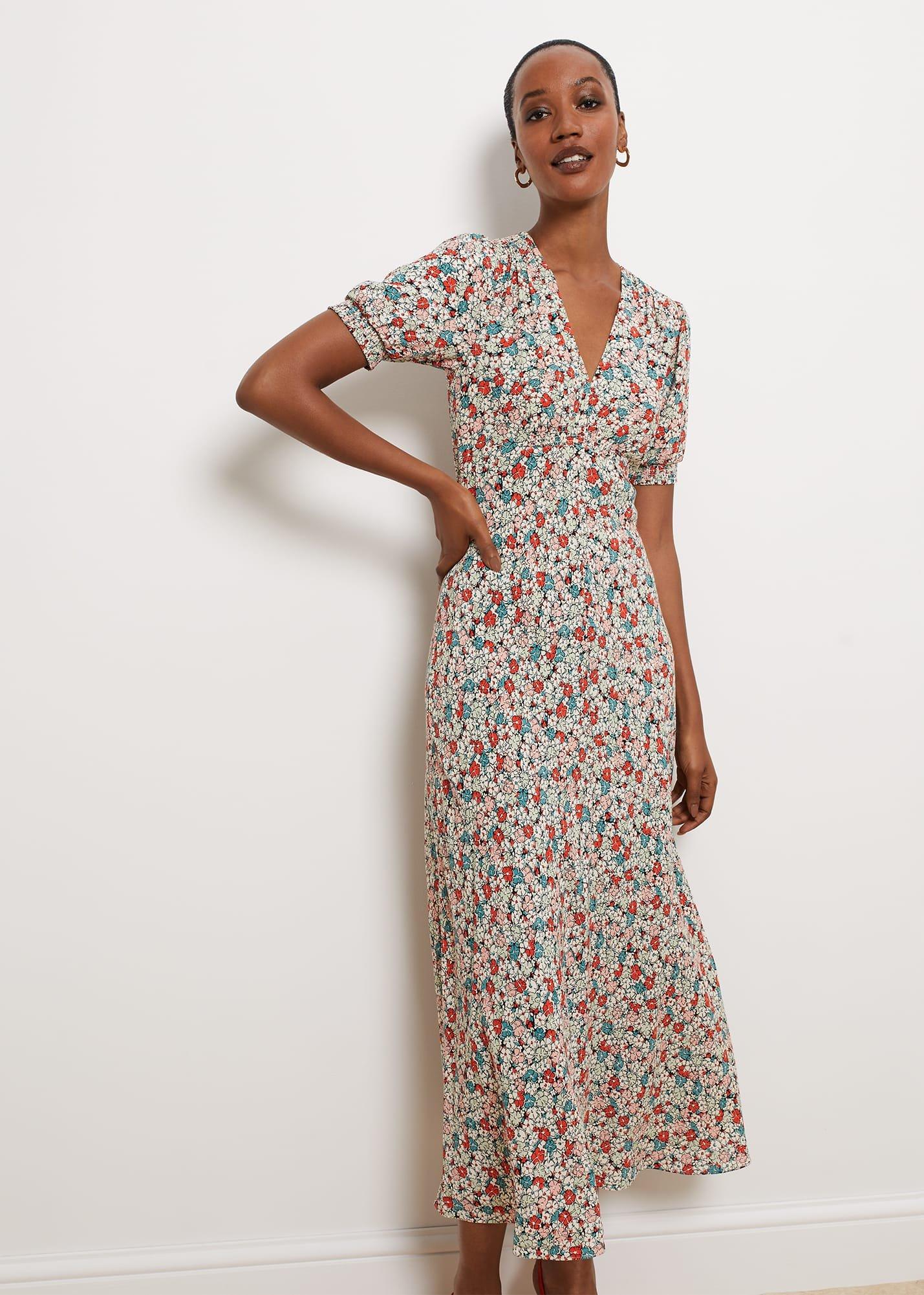 Dormer Floral Fit And Flare Dress, Green Red Multi, hi-res