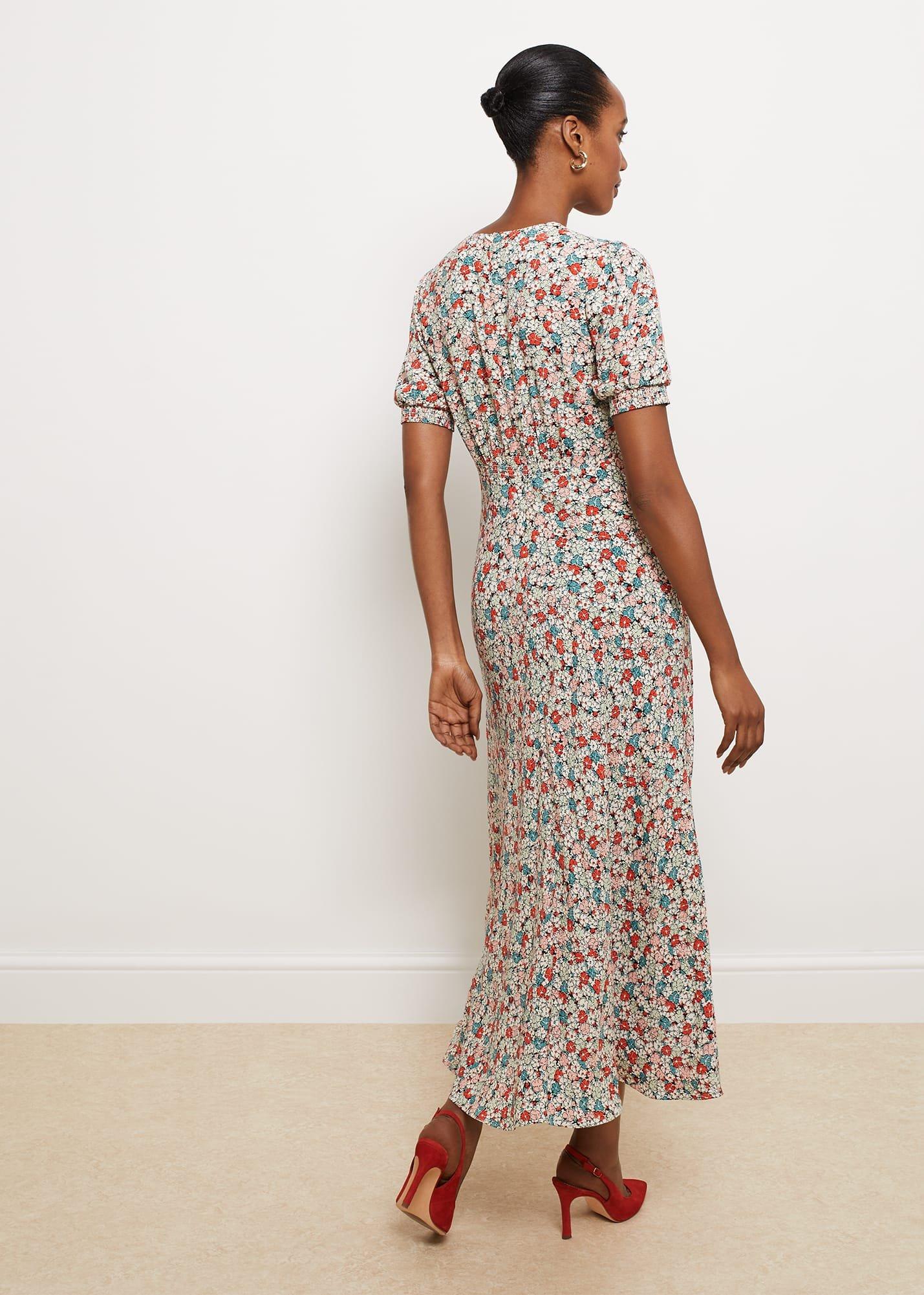 Dormer Floral Fit And Flare Dress, Green Red Multi, hi-res