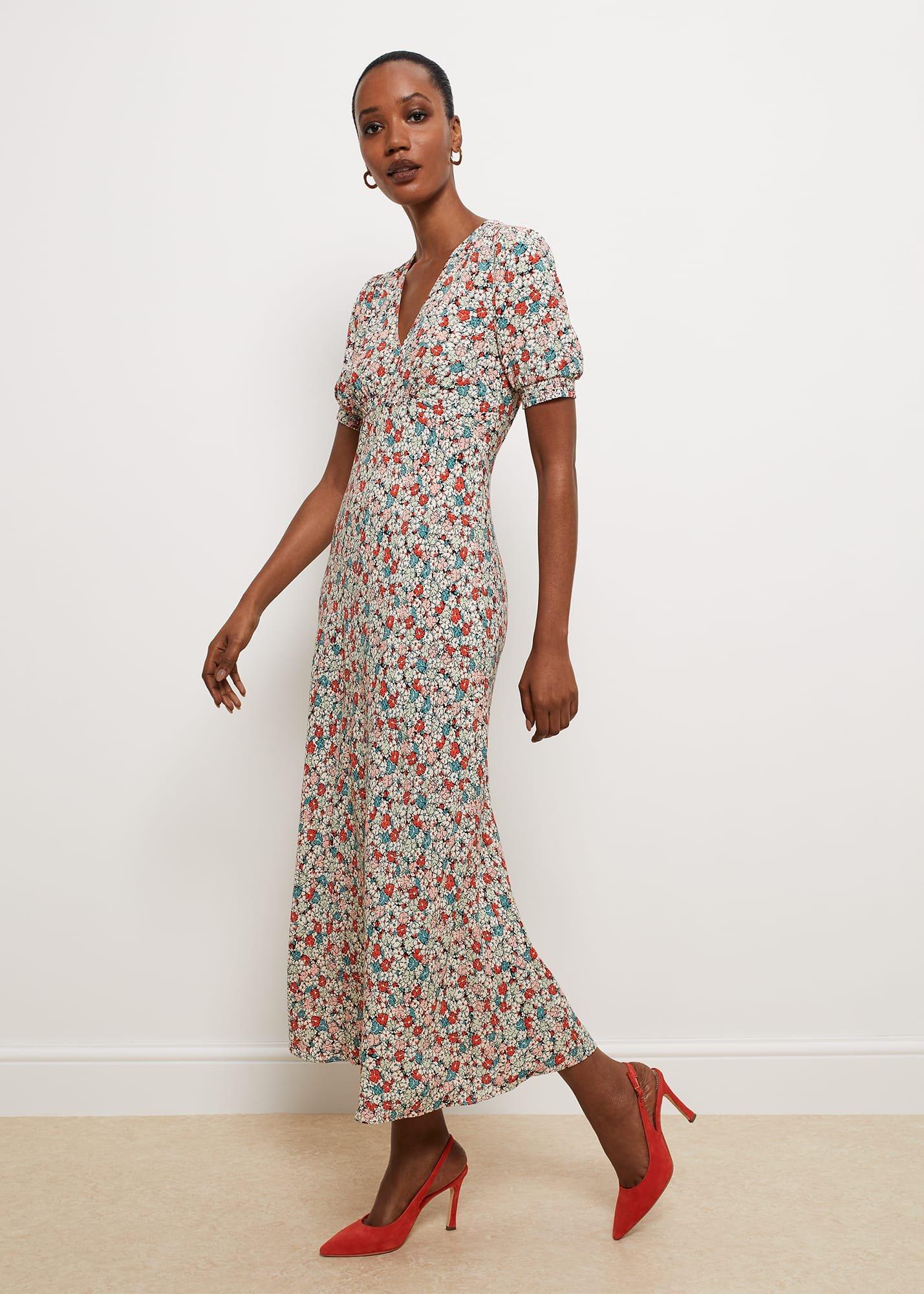 Dormer Floral Fit And Flare Dress, Green Red Multi, hi-res