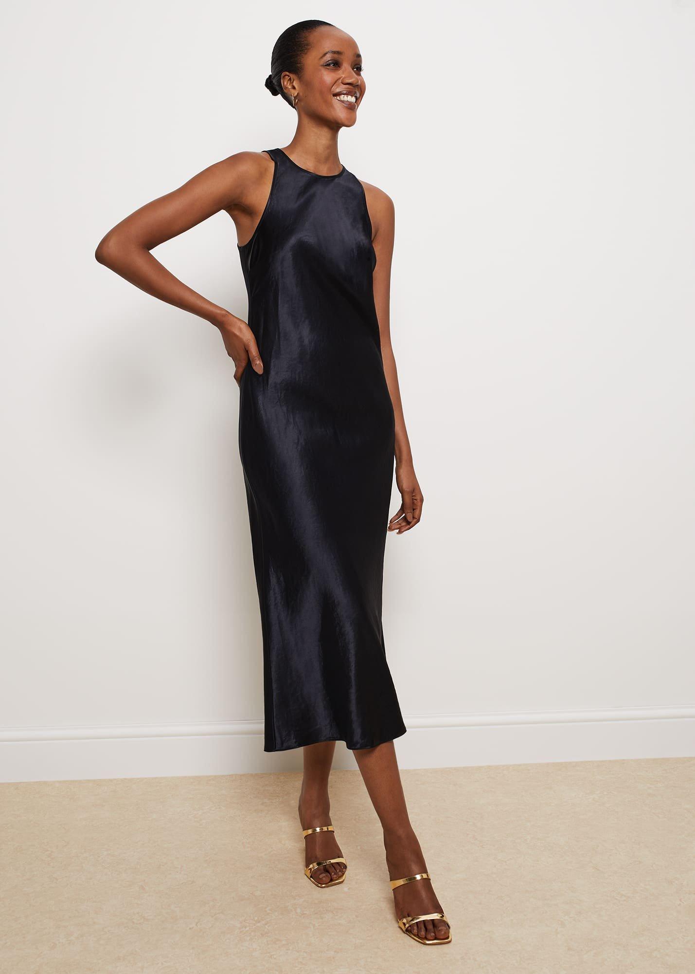Ponsonby Satin Midi Dress, Hobbs Navy, hi-res