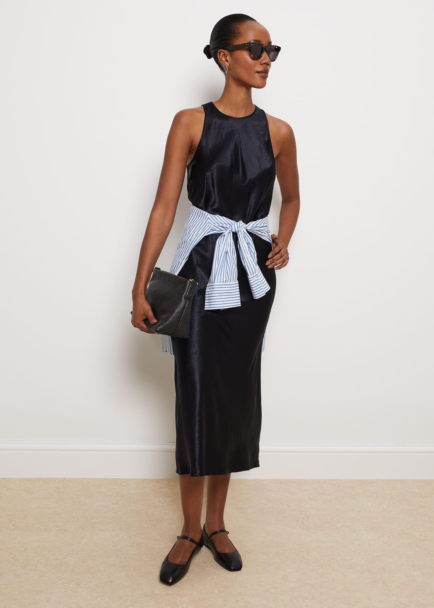 Ponsonby Satin Midi Dress, Hobbs Navy, hi-res