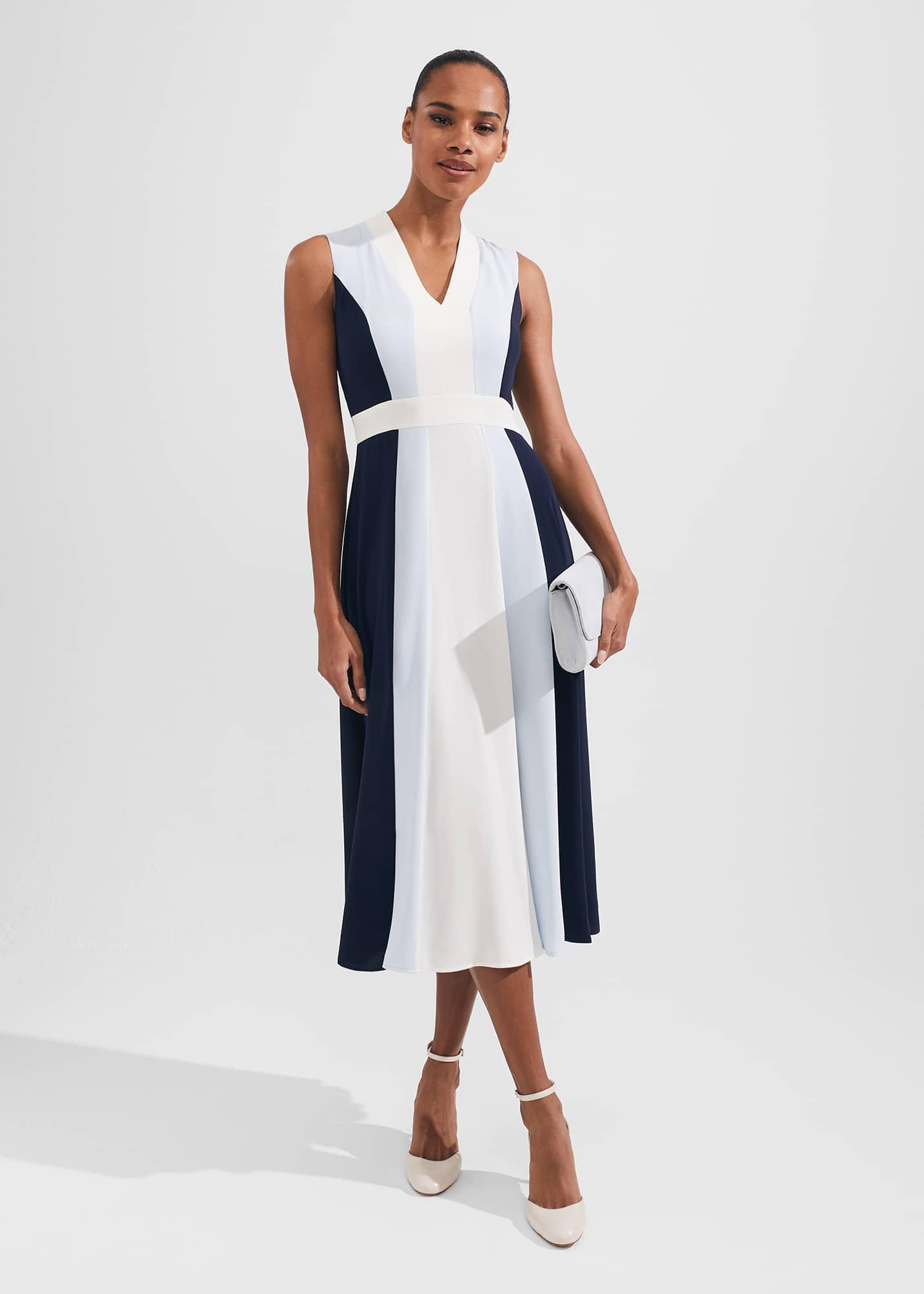 Jilly Fit And Flare Dress, Navy Blue Ivory, hi-res