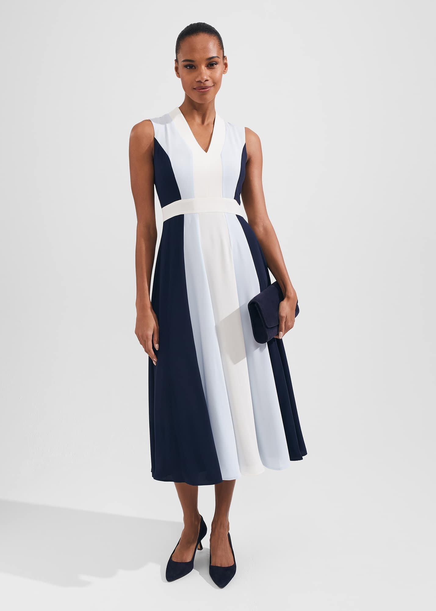 Jilly Fit And Flare Dress, Navy Blue Ivory, hi-res