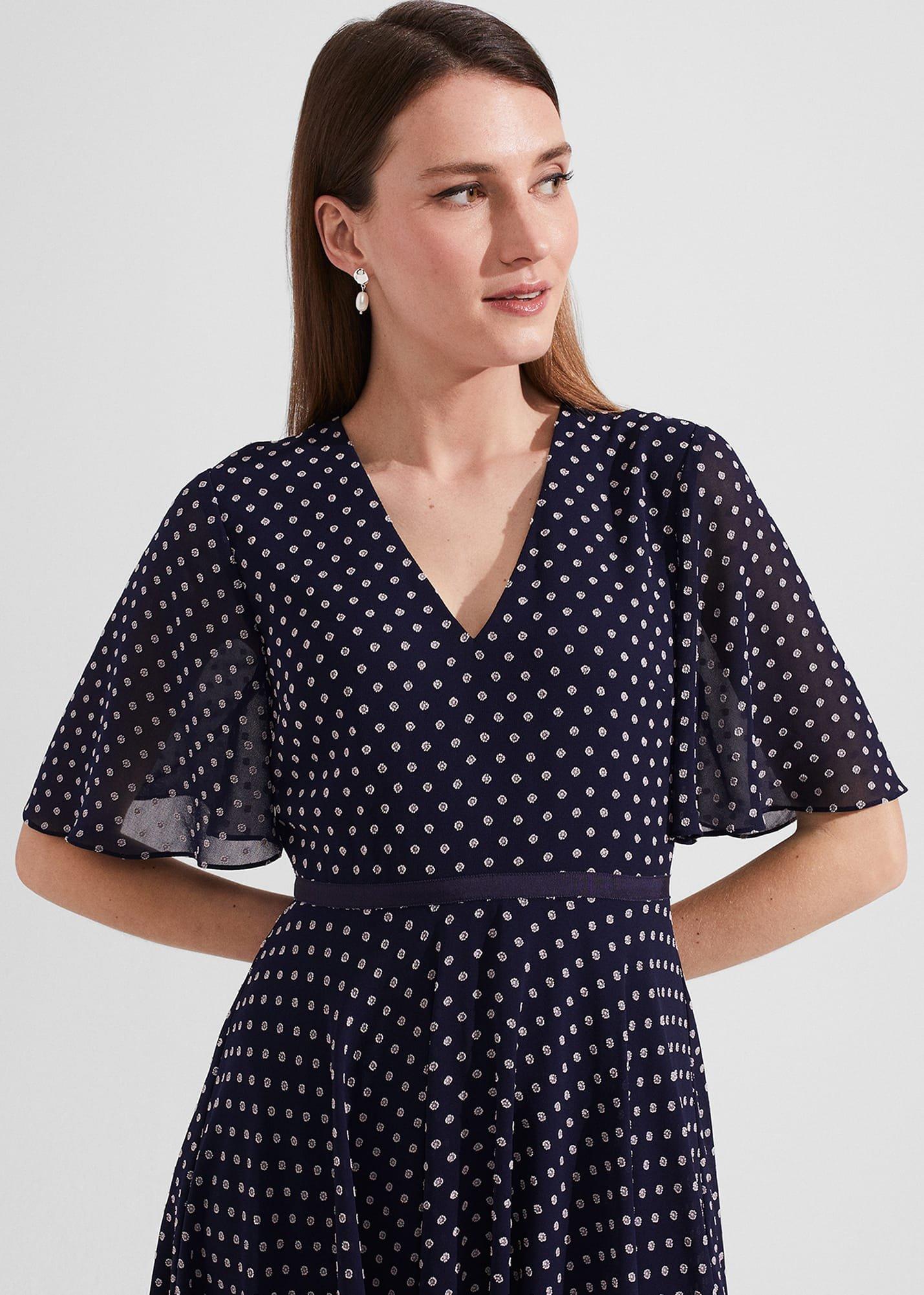 Celia Spot Fit And Flare Dress, Navy Pale Pink, hi-res