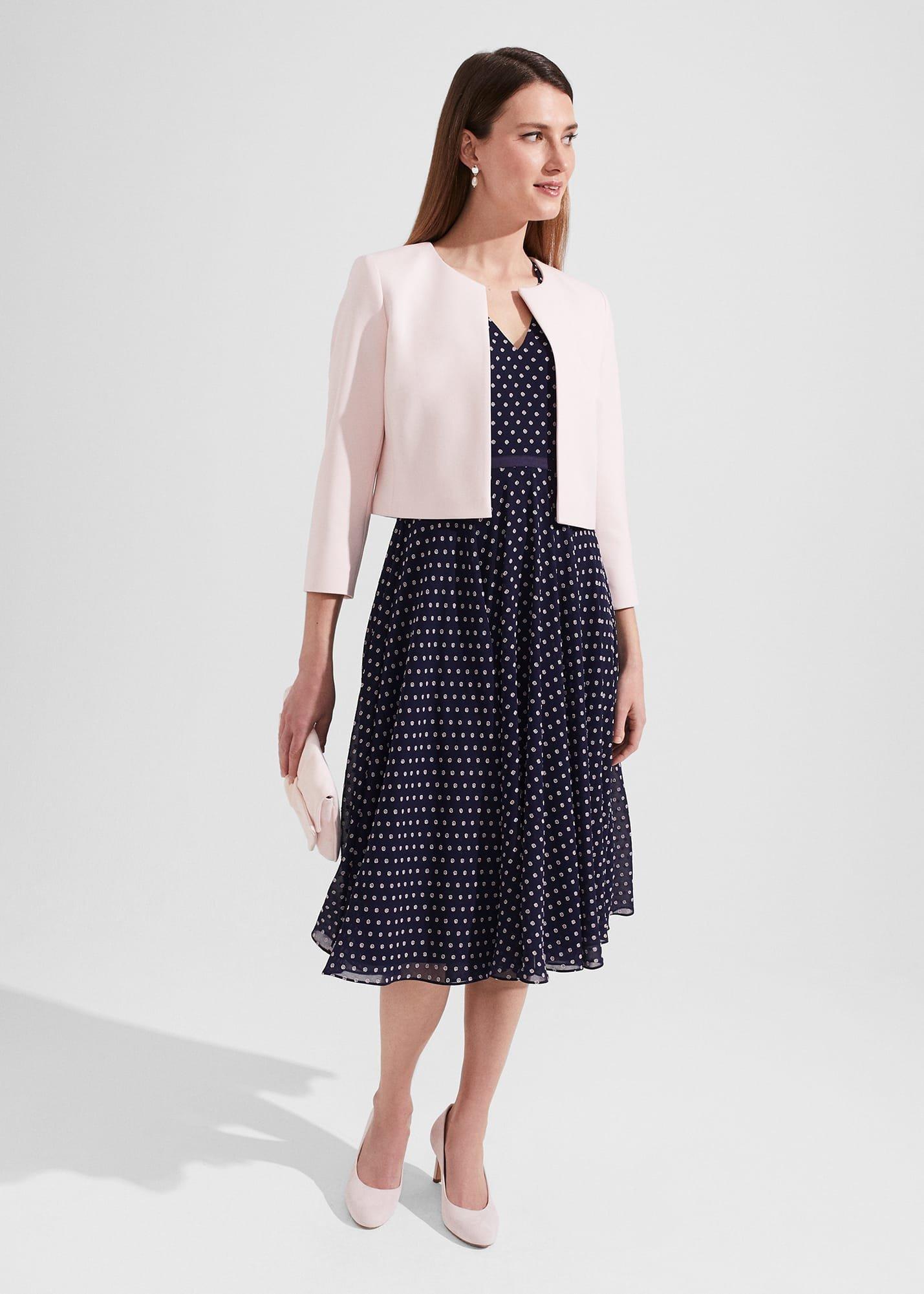 Petite Celia Spot Fit And Flare Dress, Navy Pale Pink, hi-res