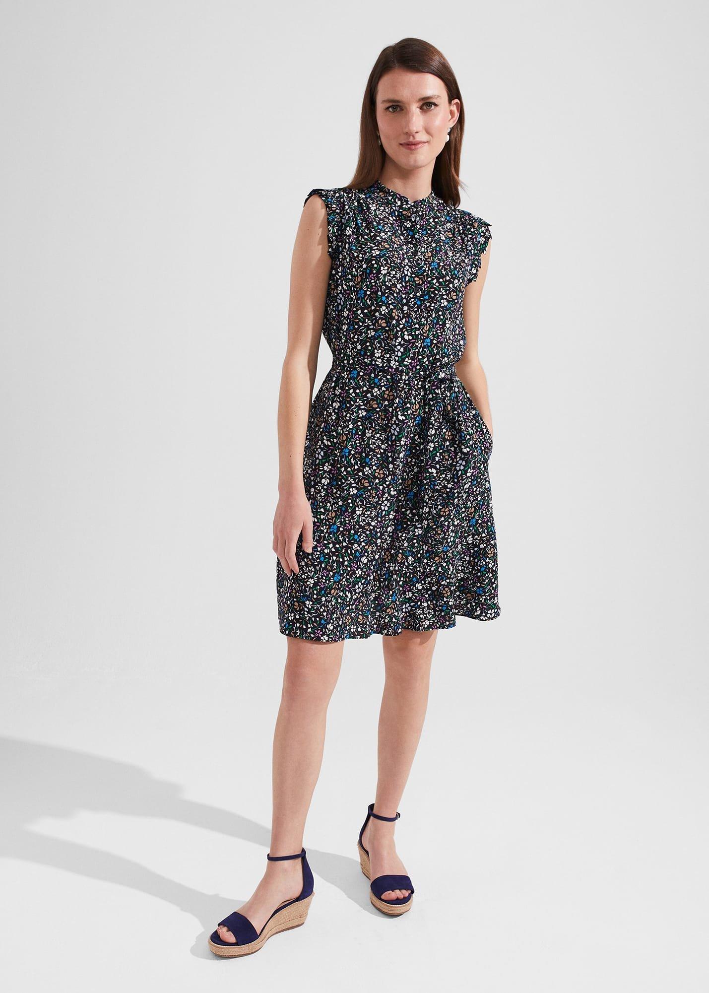 Frida Floral Belted Dress, Navy Multi, hi-res