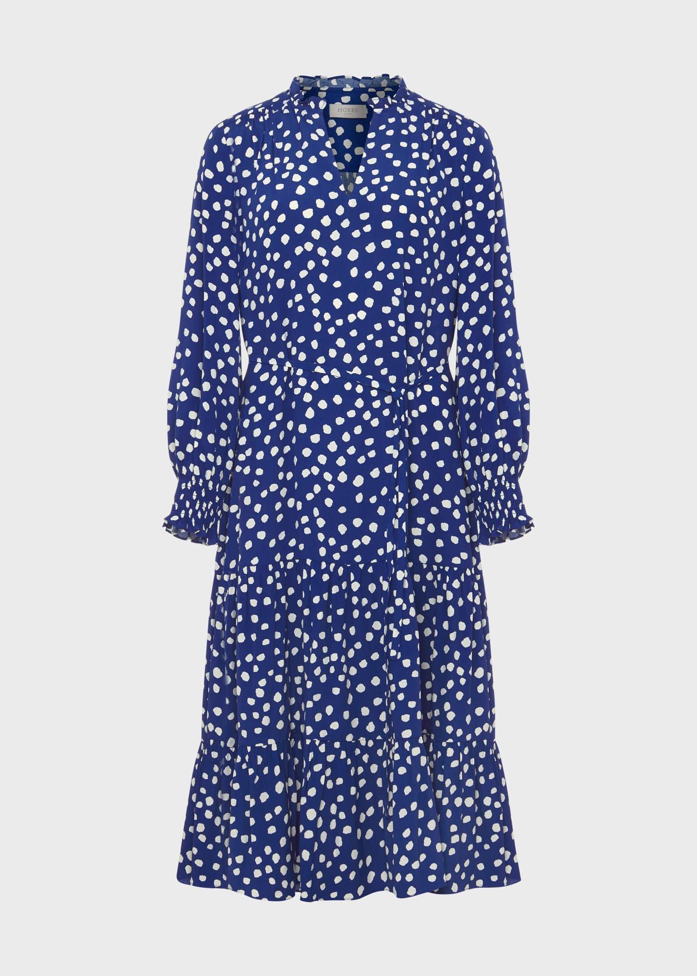 Adela Spot A-Line Dress, Deep Blue Cream, hi-res