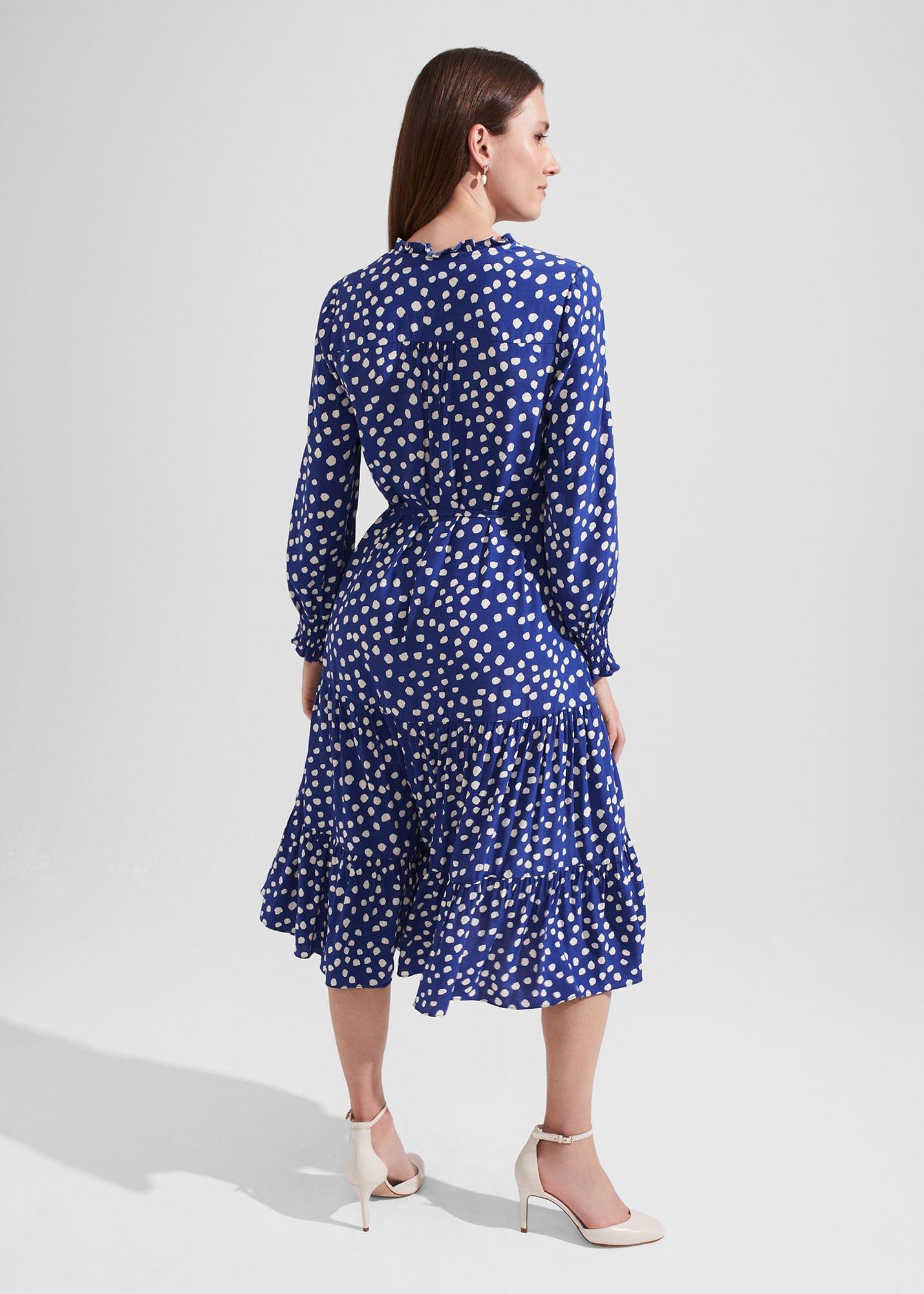 Petite Adela Spot A-Line Dress, Deep Blue Cream, hi-res