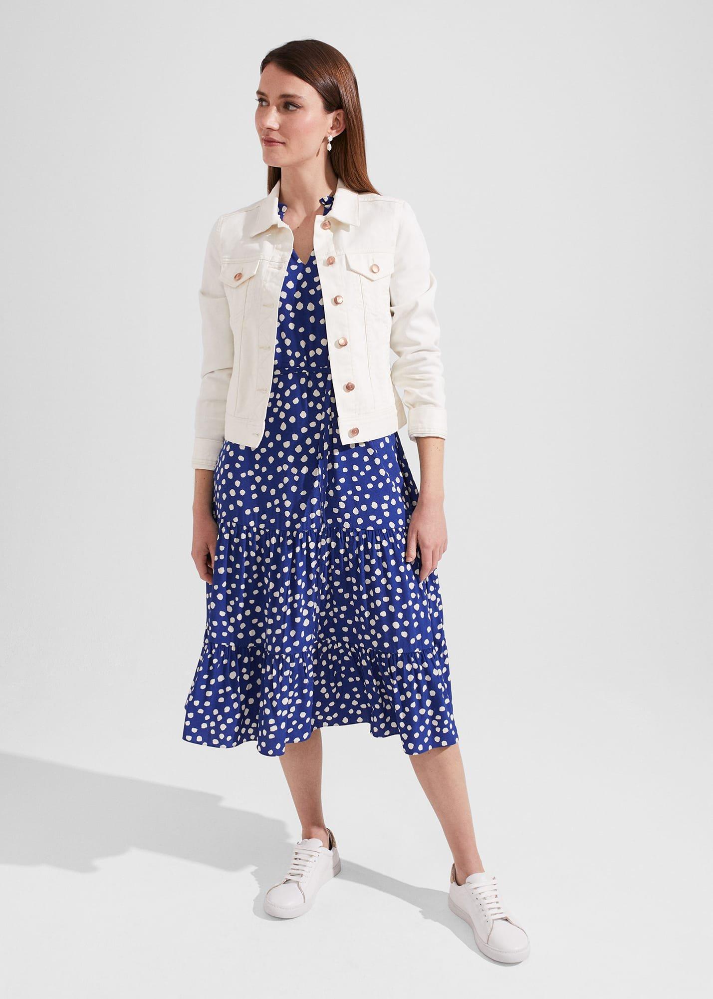 Petite Adela Spot A-Line Dress, Deep Blue Cream, hi-res